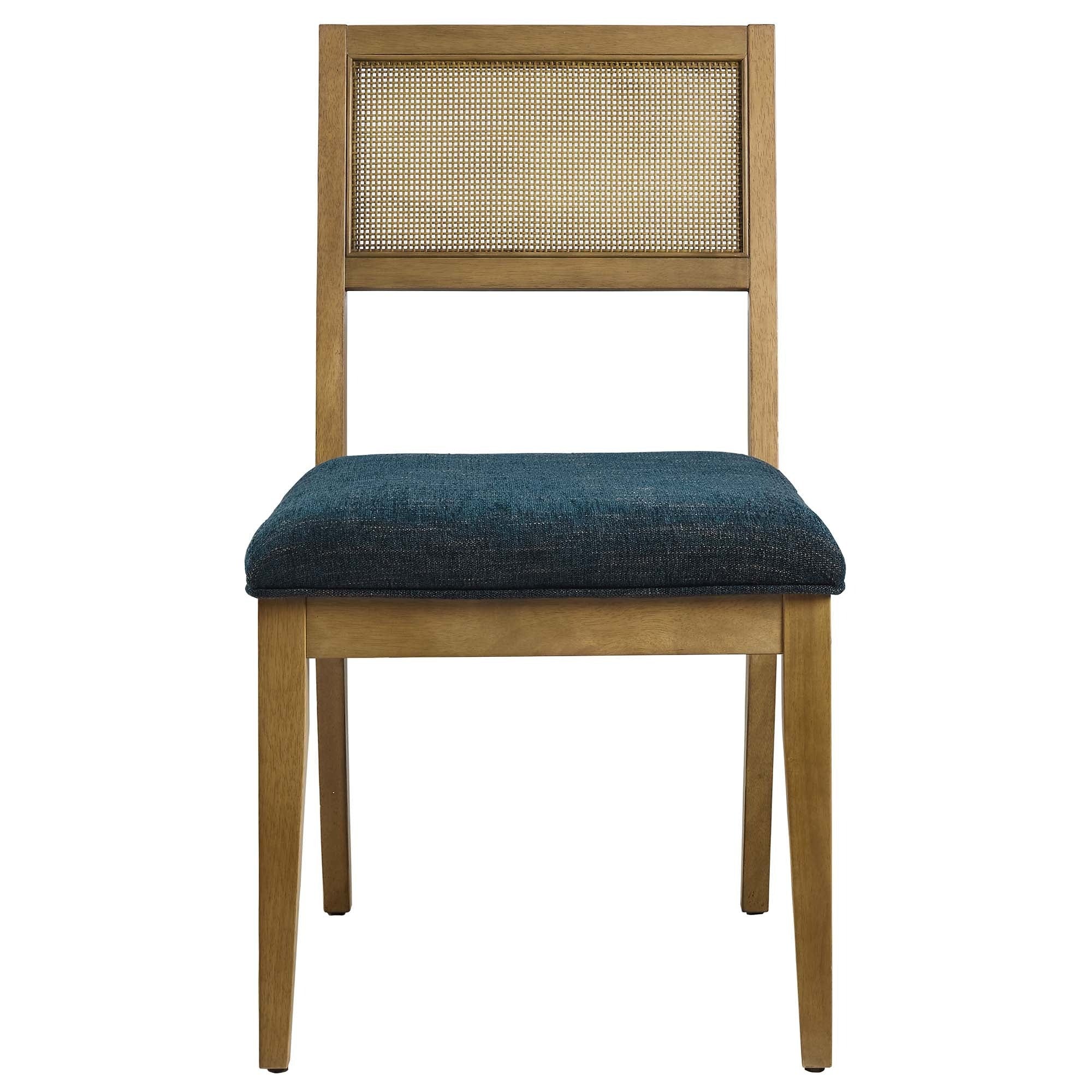Faux Rattan Fabric Dining Side Chairs with Wood Frame – Set of 2 - Image 2