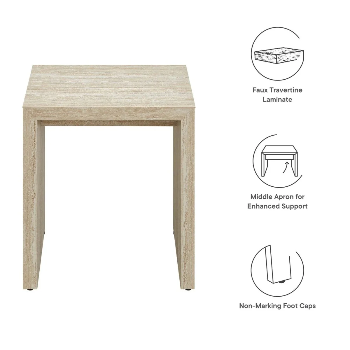 Faux Travertine Side Table with Apron – 22 Inch - Image 3