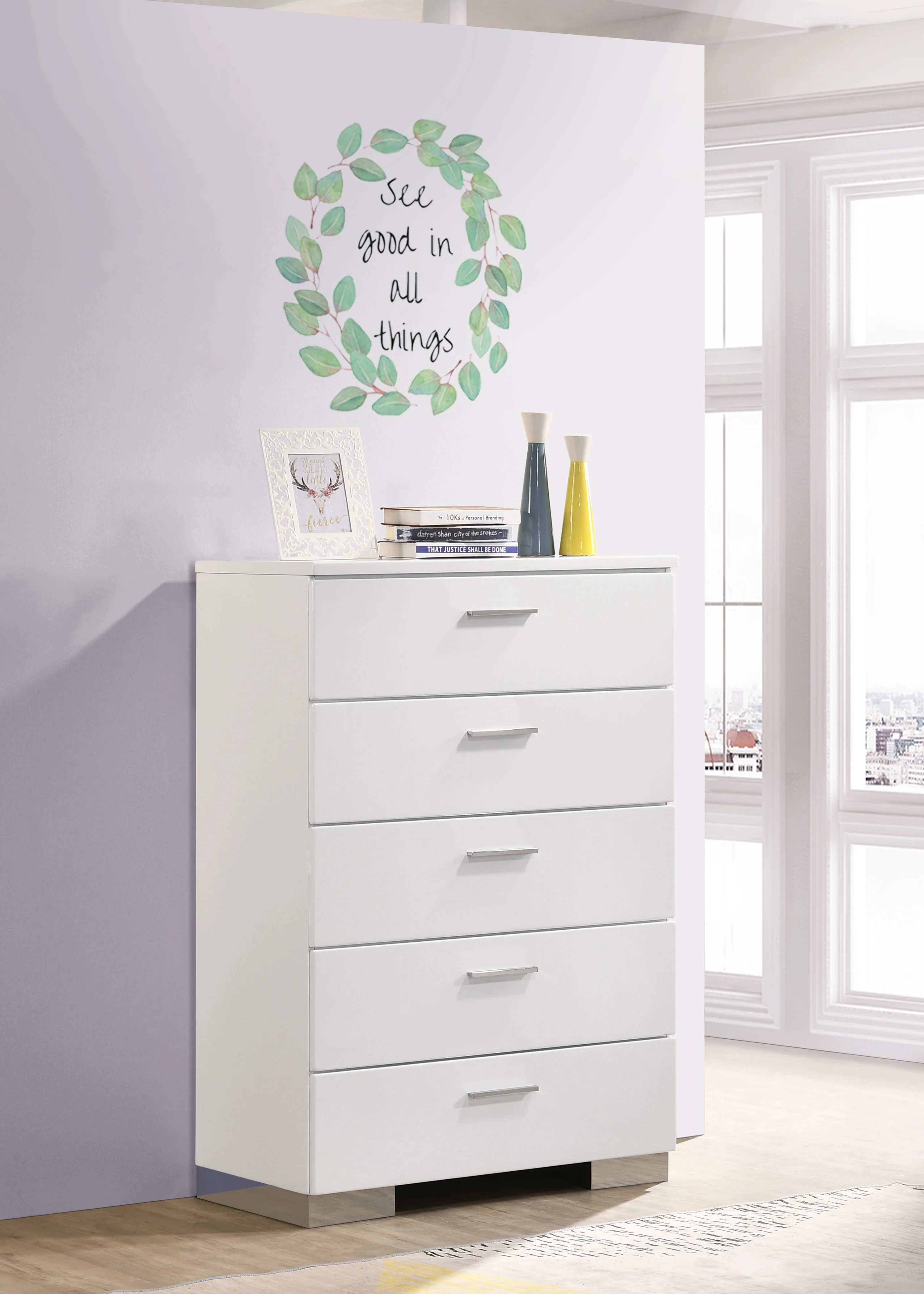 Felicity 5-Drawer Chest - White High Gloss - Image 5