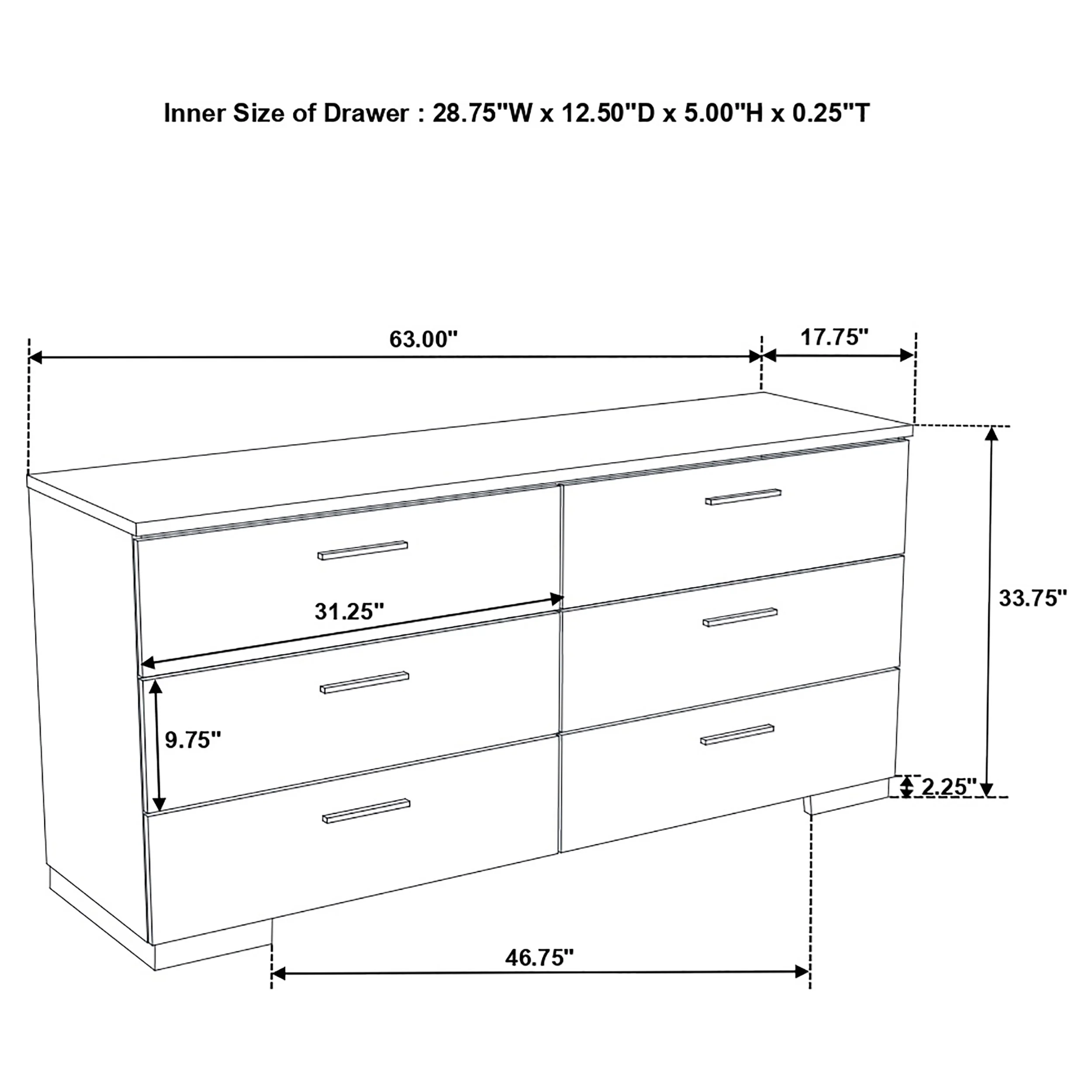 Felicity 6-Drawer Dresser White High Gloss - Image 11