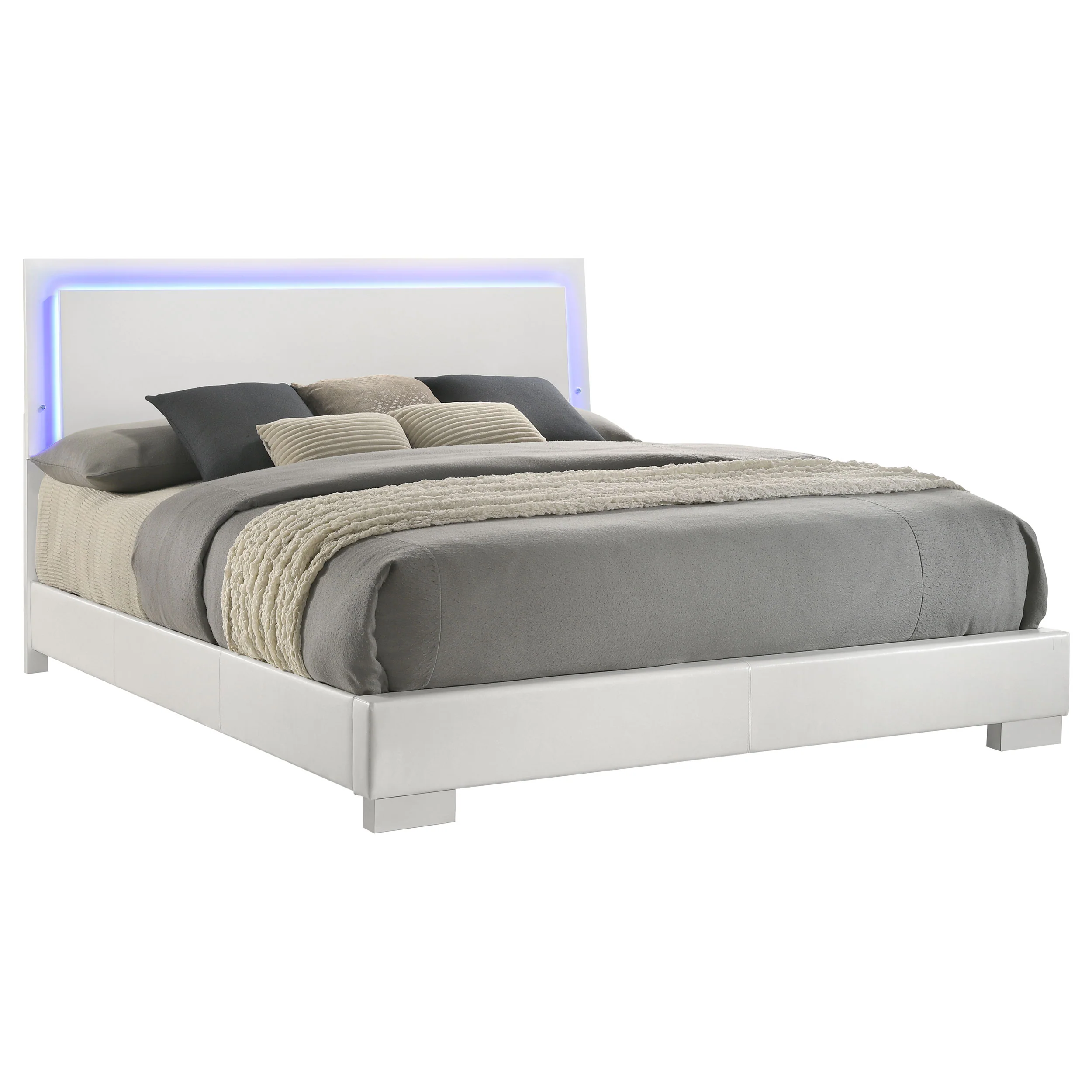 Felicity Wood Eastern King LED Panel Bed White High Gloss - Image 5