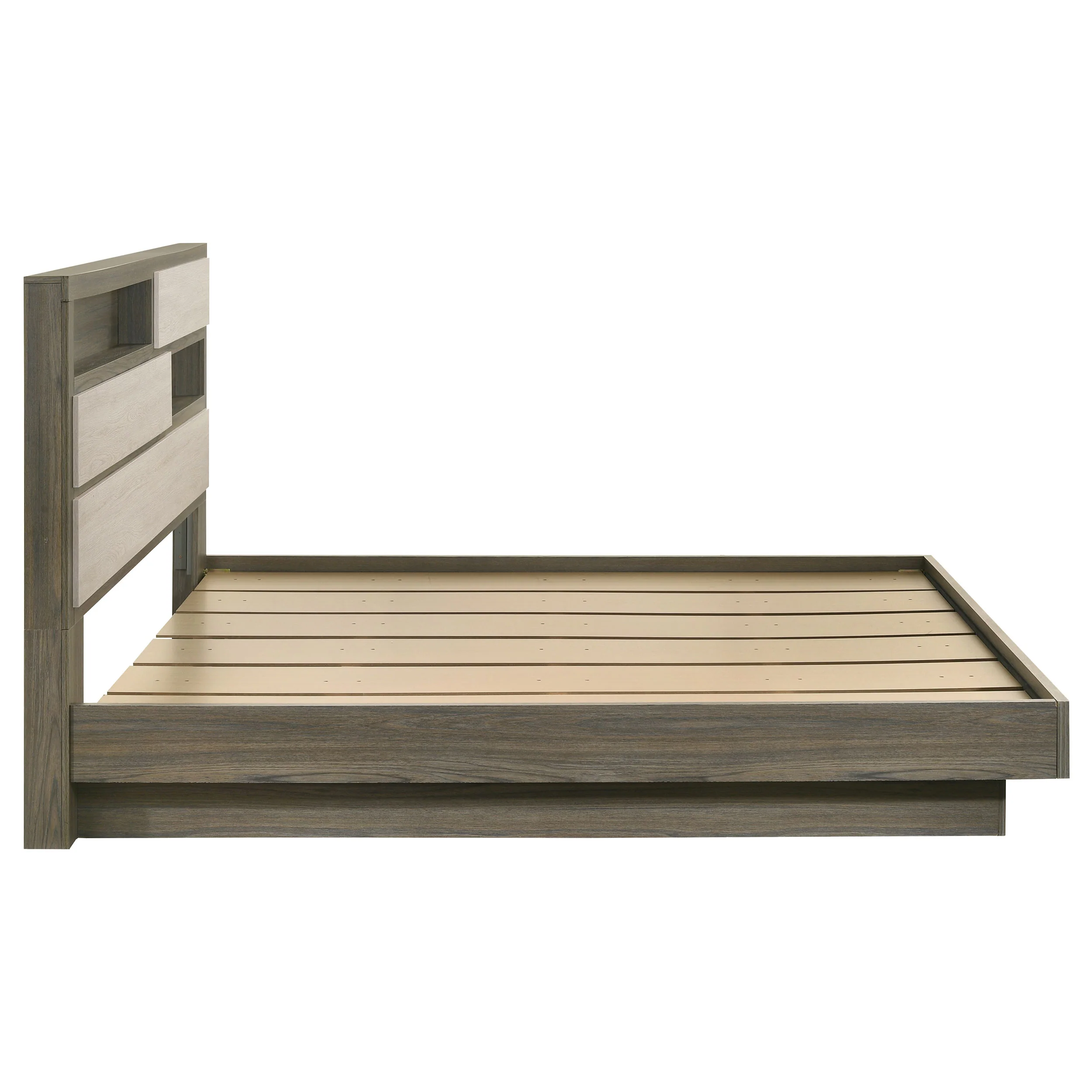 Fenwick Eastern King Bed with Bookcase Headboard Grey Oak - Image 10