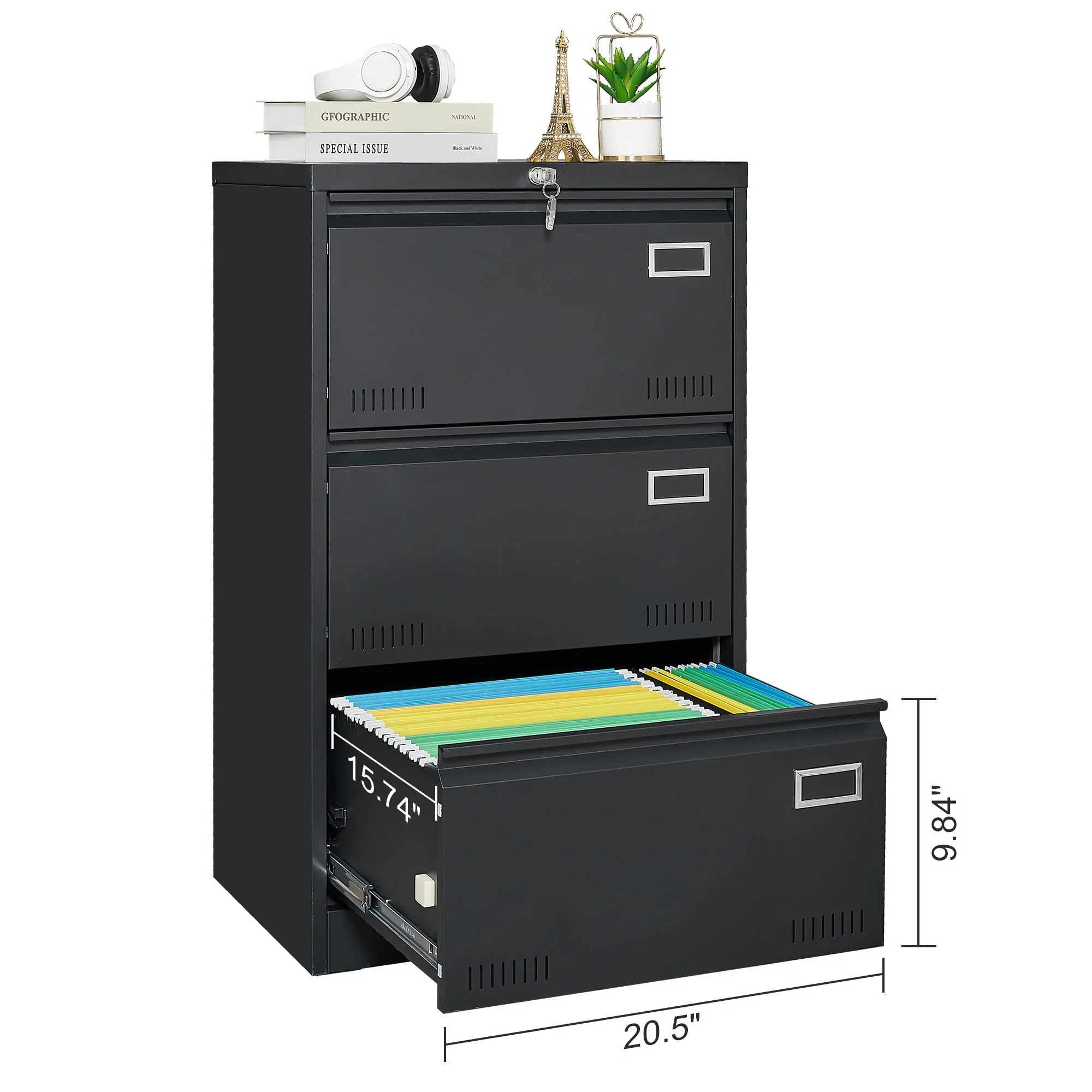 Filing Cabinet Lateral File Cabinet 3 Drawer, Locking Metal File Cabinets Three Drawer, Office Filing Cabinet With Lock Drawers For Home Office - Image 22