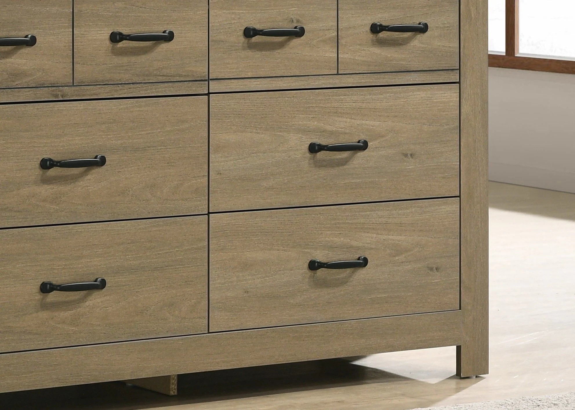 Finn - Oak Finish Dresser With 6 Drawers And Black Handles - Coffee Gray - Image 4