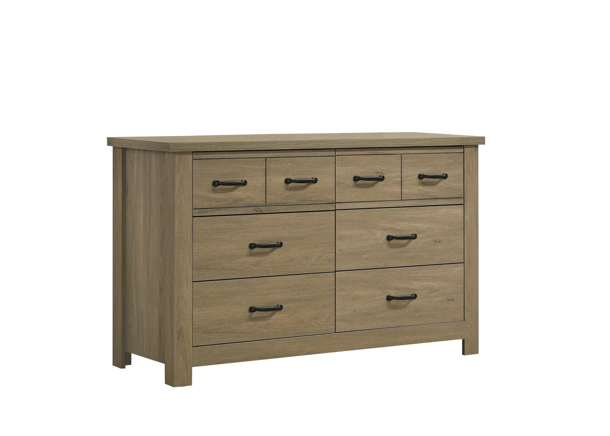 Finn - Oak Finish Dresser With 6 Drawers And Black Handles - Coffee Gray - Image 5