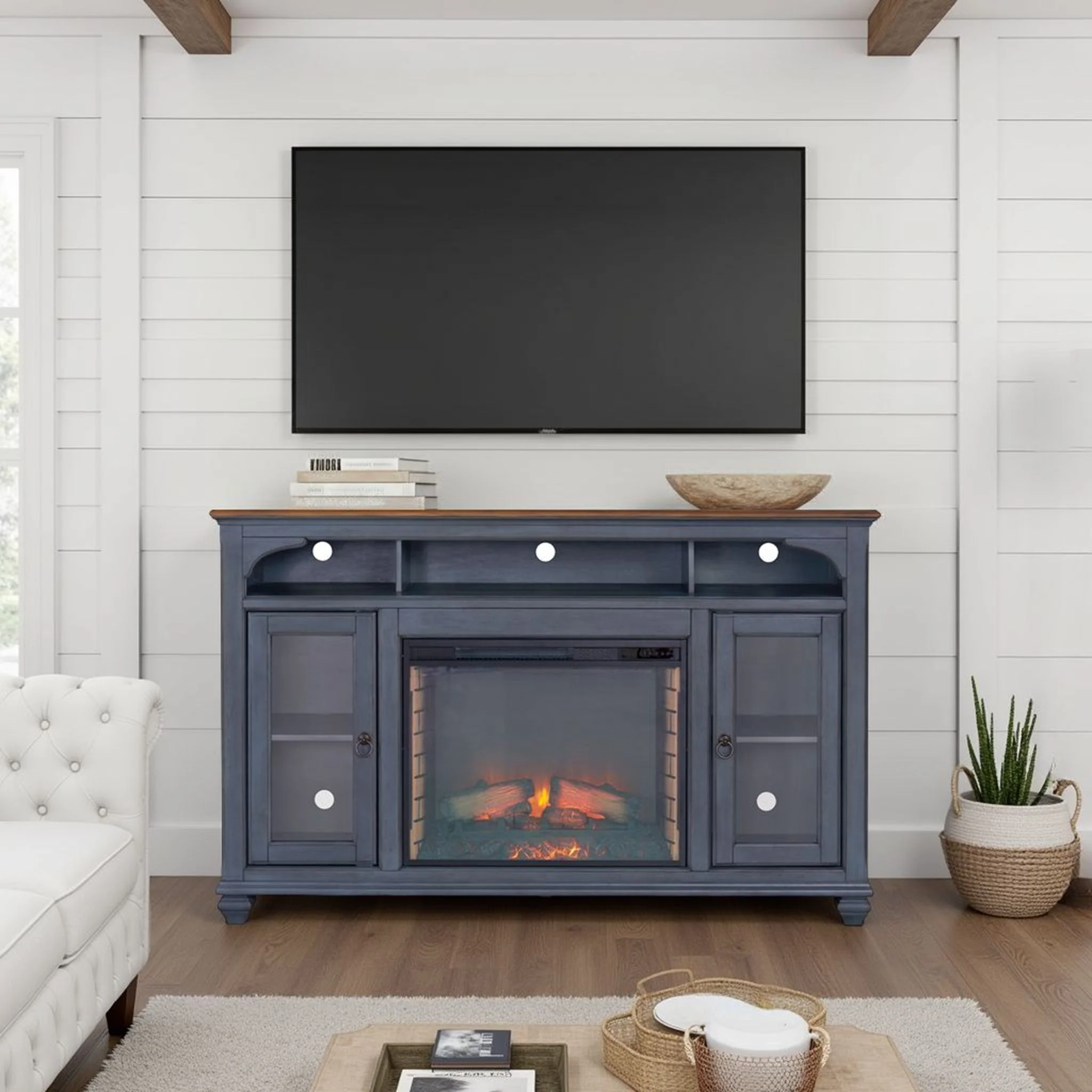 Fireplace TV Stand For TVs Up To 80" - Blue - Image 6