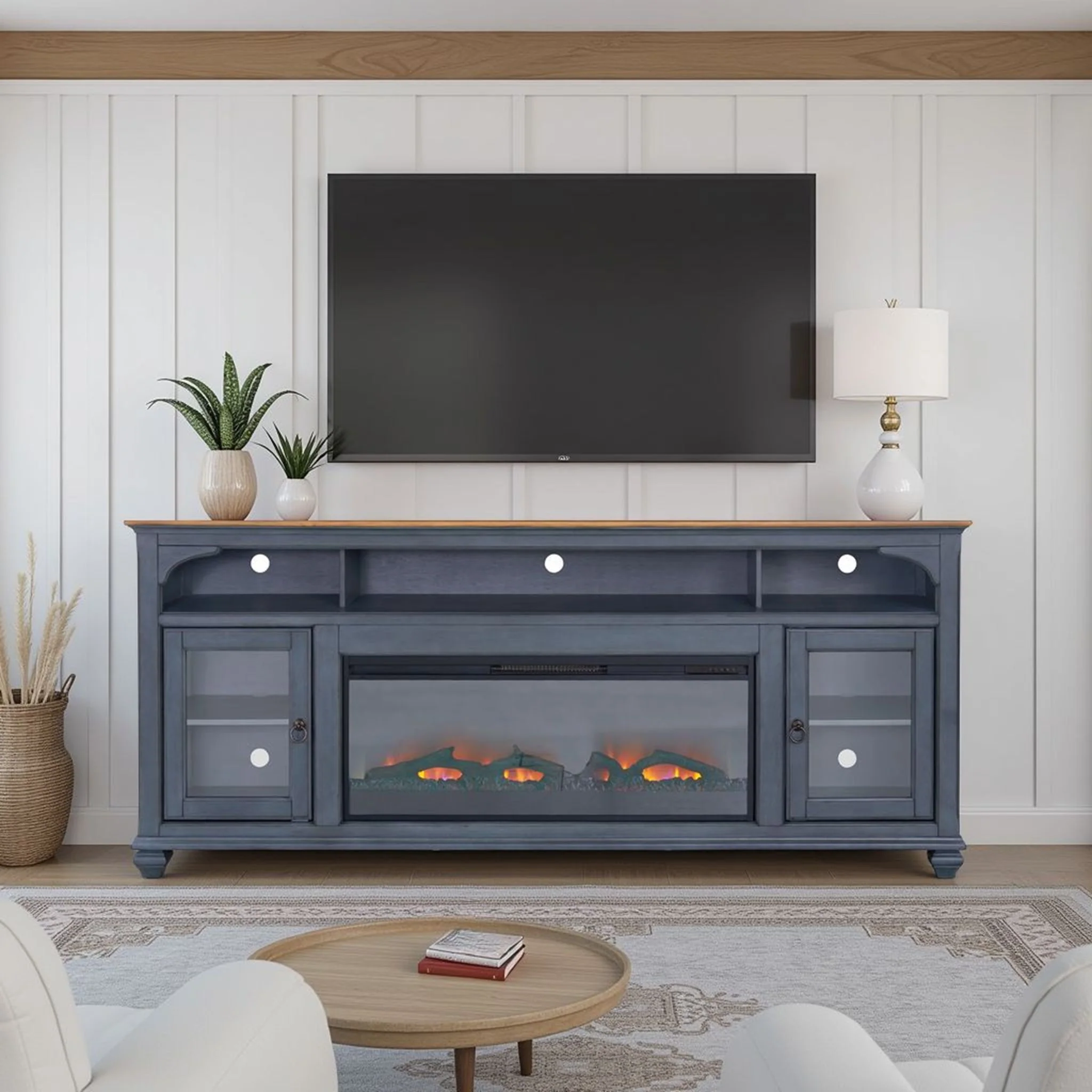 Fireplace TV Stand For TVs Up To 95" - Blue - Image 3