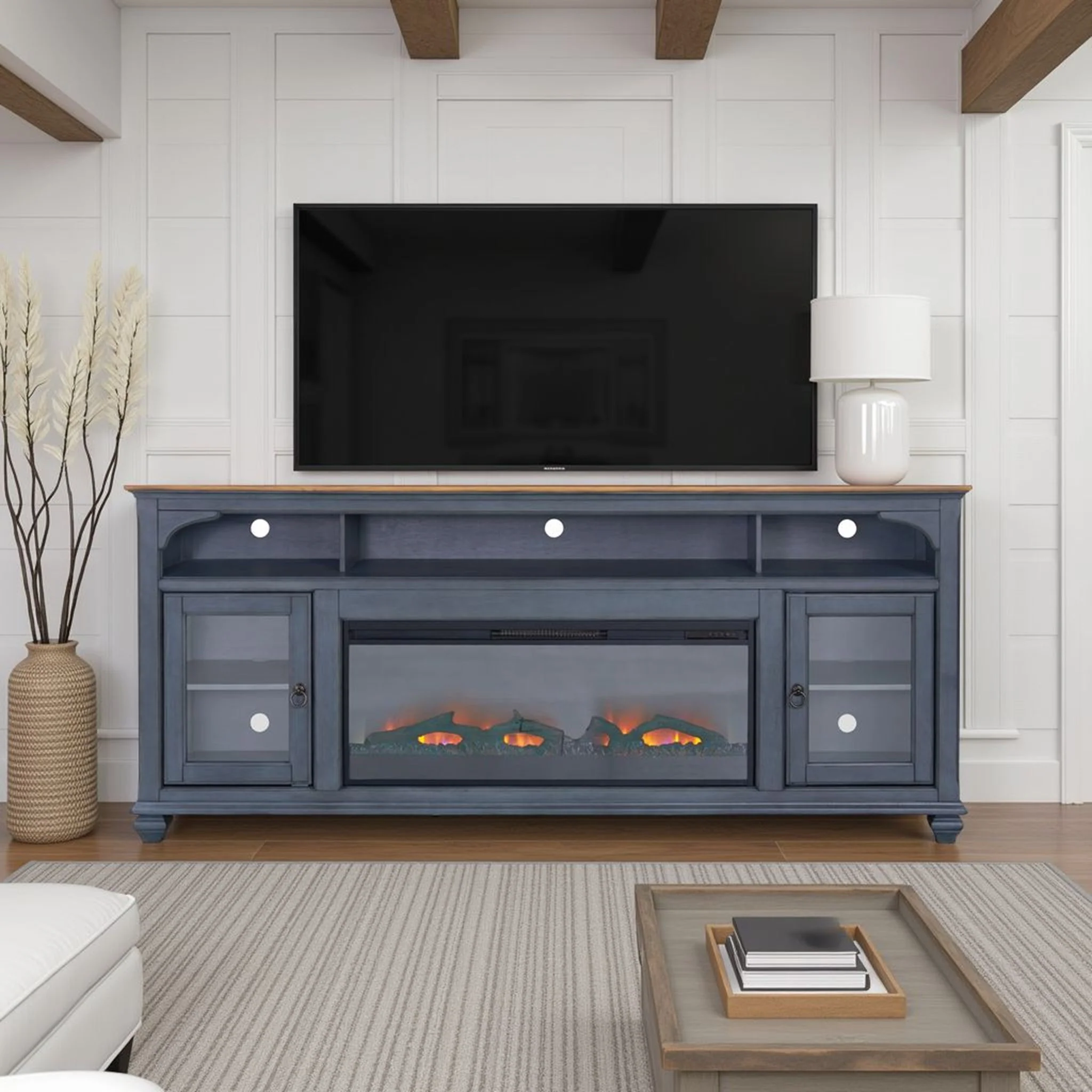 Fireplace TV Stand For TVs Up To 95" - Blue - Image 7