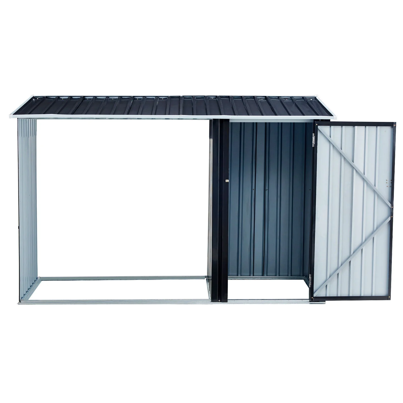 Firewood Storage Shed Outdoor Log Shelter Galvanized Steel 98x64in Black - Image 3