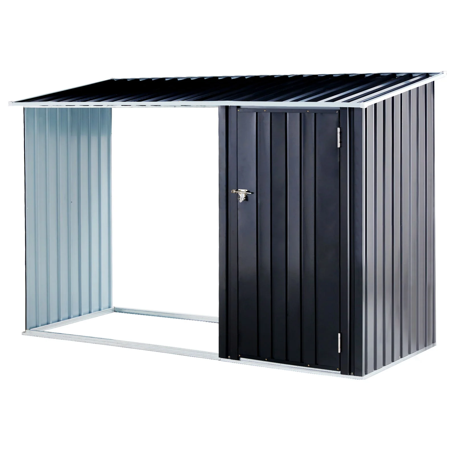 Firewood Storage Shed Outdoor Log Shelter Galvanized Steel 98x64in Black - Image 6