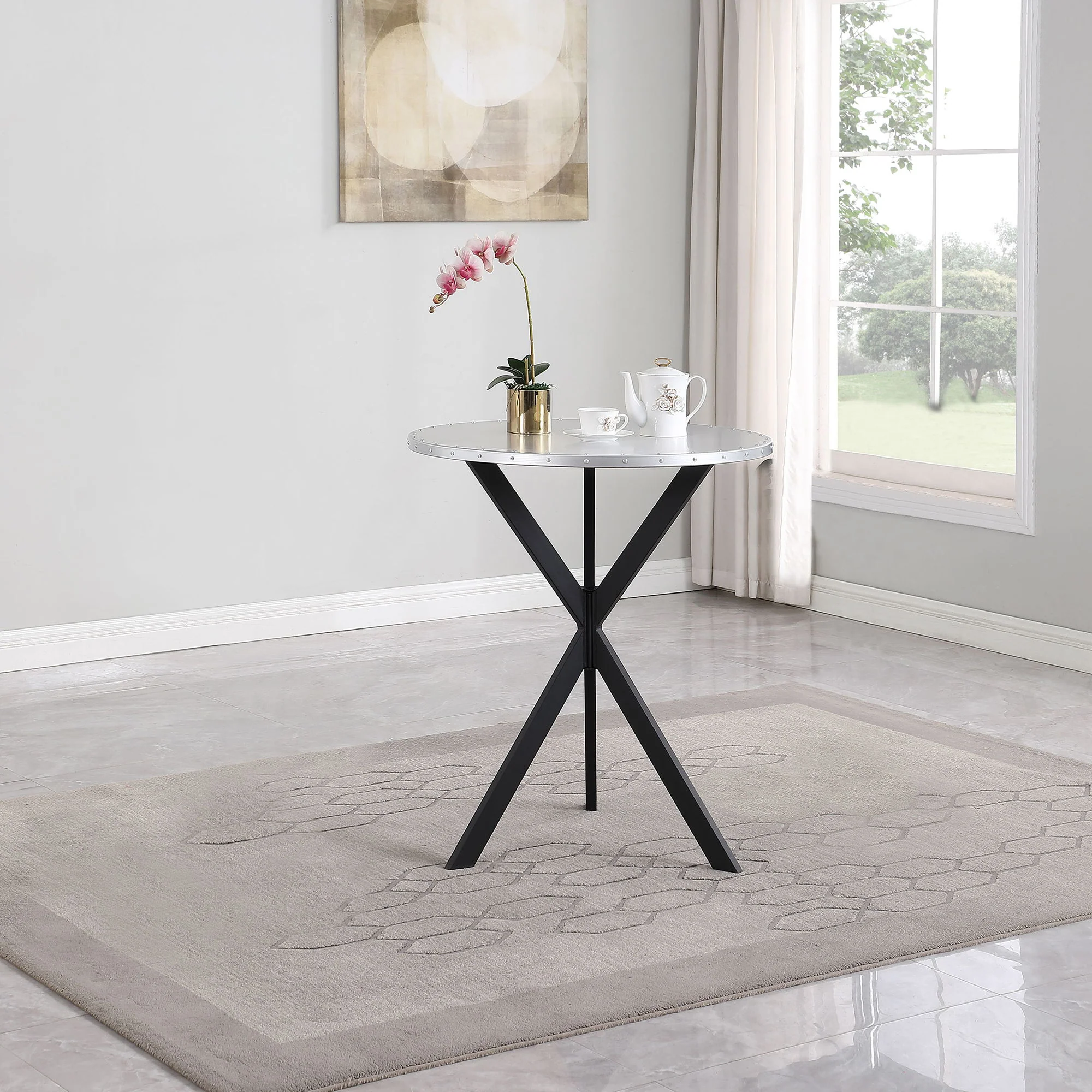 Fitz - Round Bistro Bar Table With X Base - Silver - Image 7