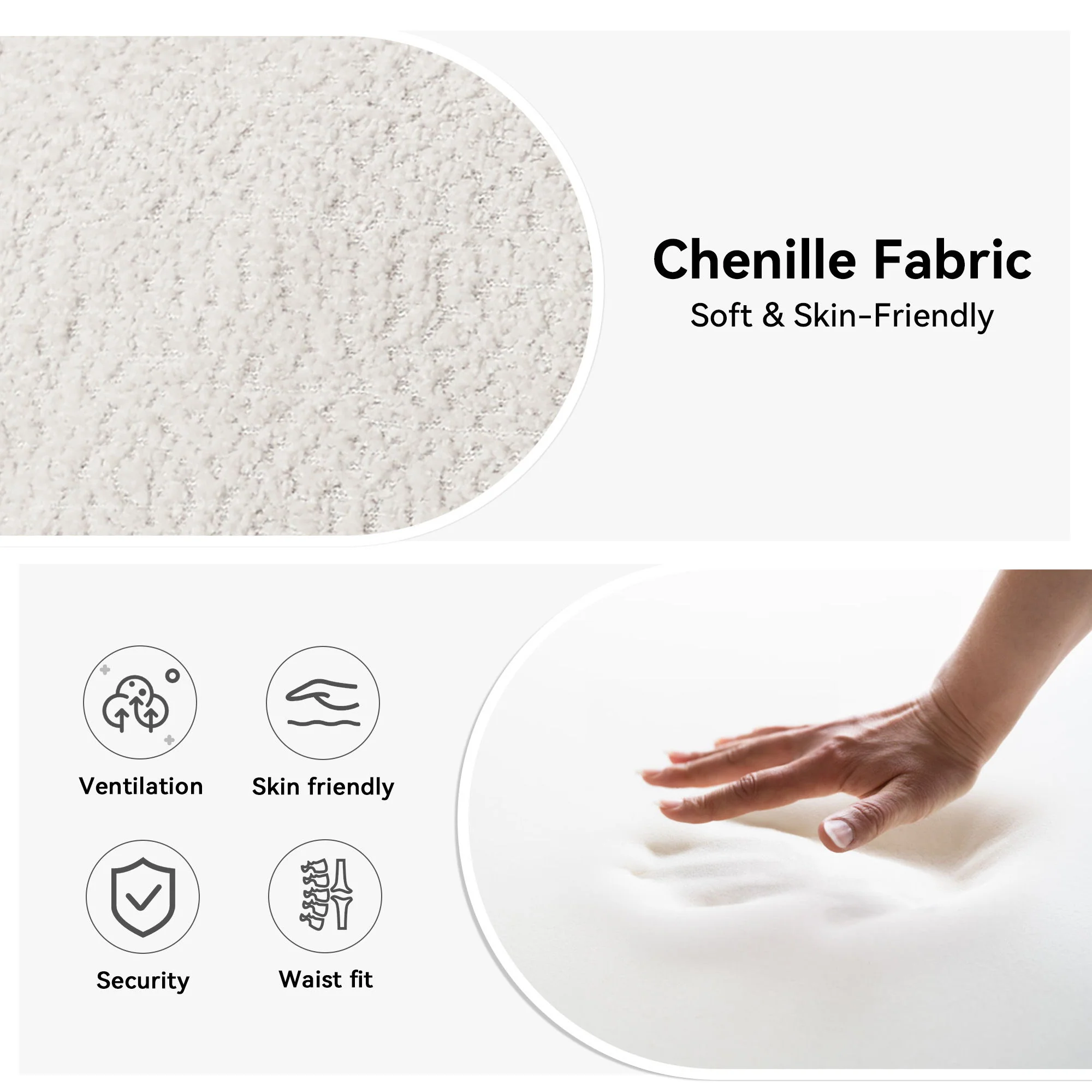 Fixed Modern Accent Chair Single Seater Plush Chenille Lounge Chair With High Resilience Cushion - Ivory White - Image 4
