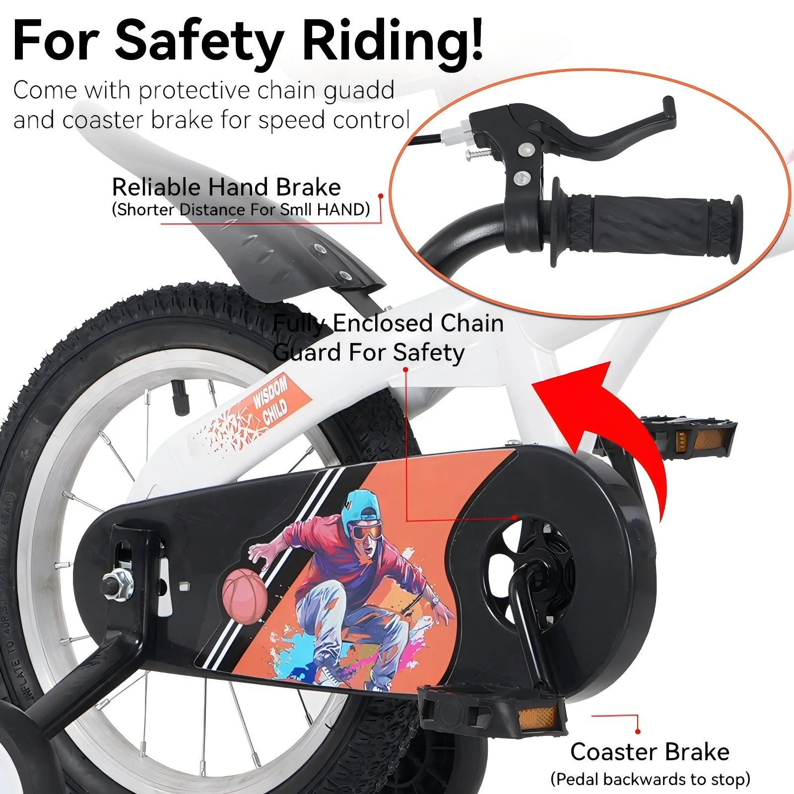 Fkznpj - 18" Sporty Kids Bike With Training Wheels And Stand Adjustable Saddle Suitable For Boys And Girls Aged 5 - 10 Years Tall Height 39 - 49" Available In A Variety Of Colors - Image 10