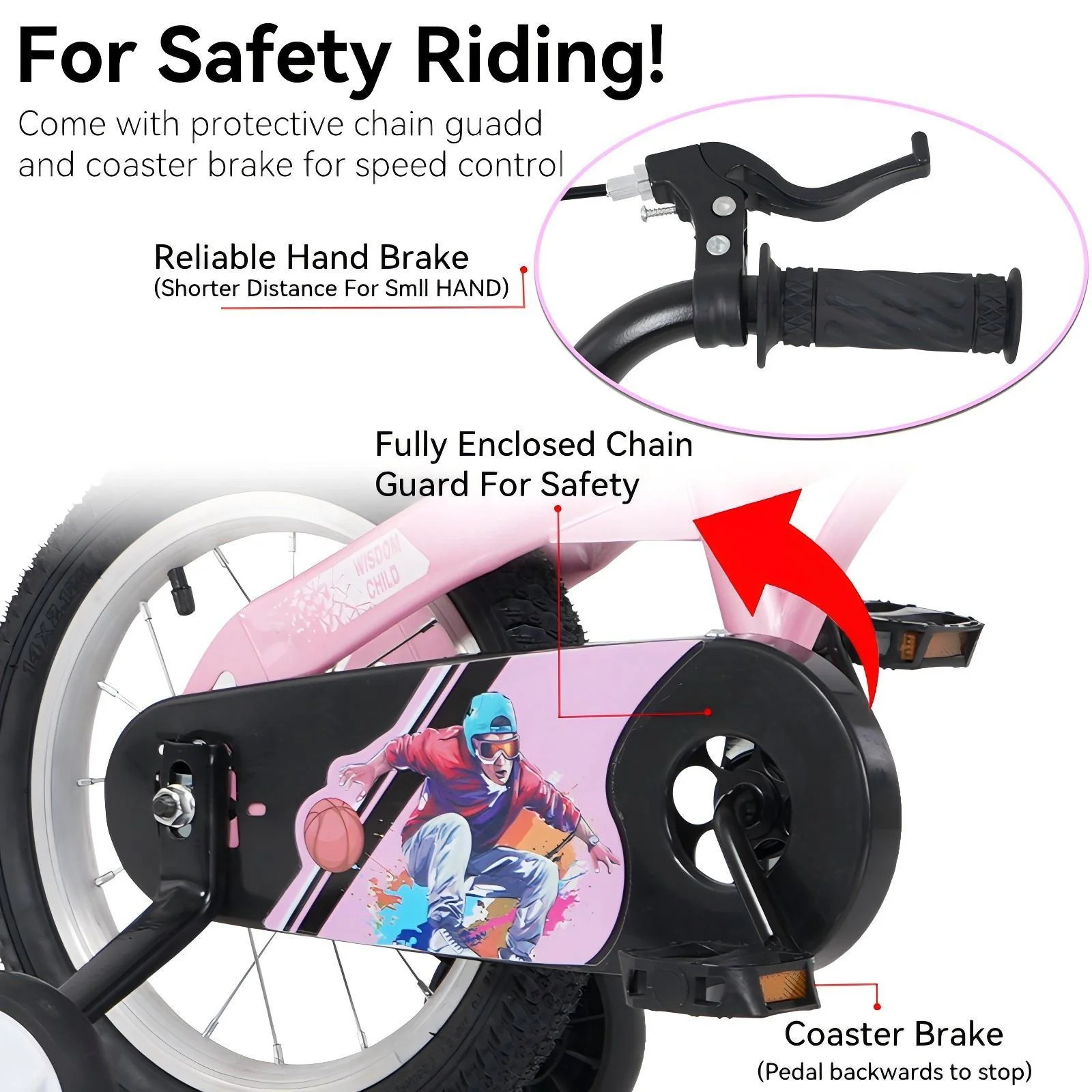 Fkznpj - 18" Sporty Kids Bike With Training Wheels And Stand Adjustable Saddle Suitable For Boys And Girls Aged 5 - 10 Years Tall Height 39 - 49" Available In A Variety Of Colors - Image 18
