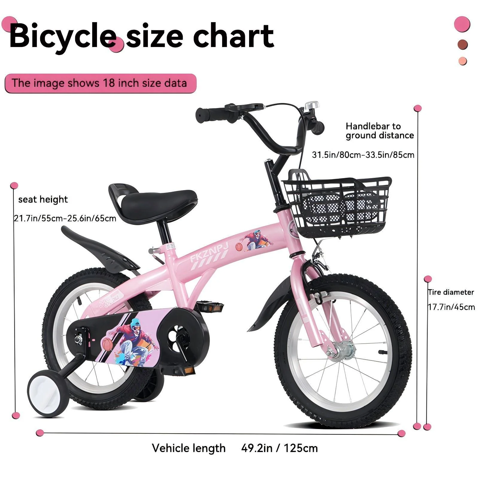 Fkznpj - 18" Sporty Kids Bike With Training Wheels And Stand Adjustable Saddle Suitable For Boys And Girls Aged 5 - 10 Years Tall Height 39 - 49" Available In A Variety Of Colors - Image 21