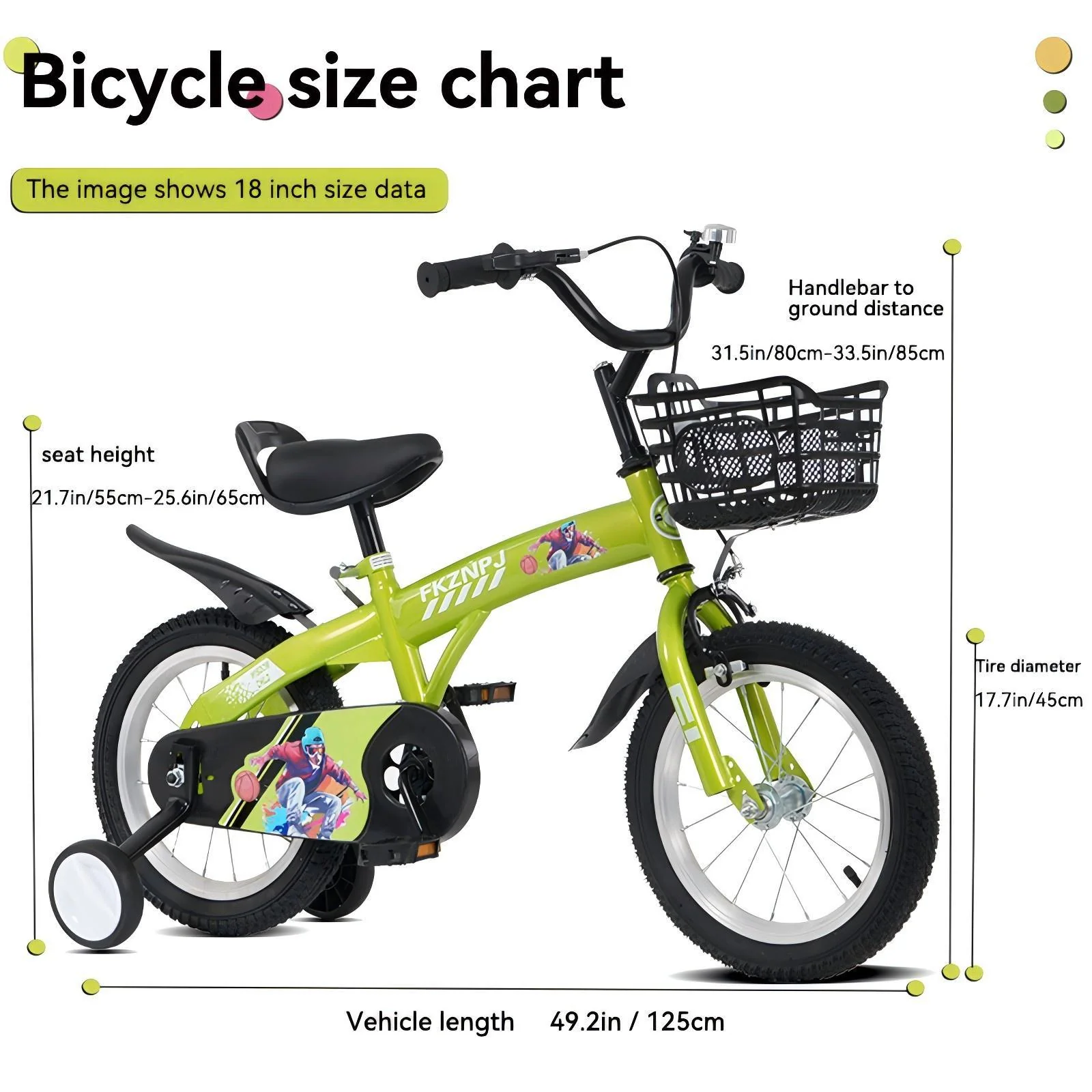 Fkznpj - 18" Sporty Kids Bike With Training Wheels And Stand Adjustable Saddle Suitable For Boys And Girls Aged 5 - 10 Years Tall Height 39 - 49" Available In A Variety Of Colors - Image 5