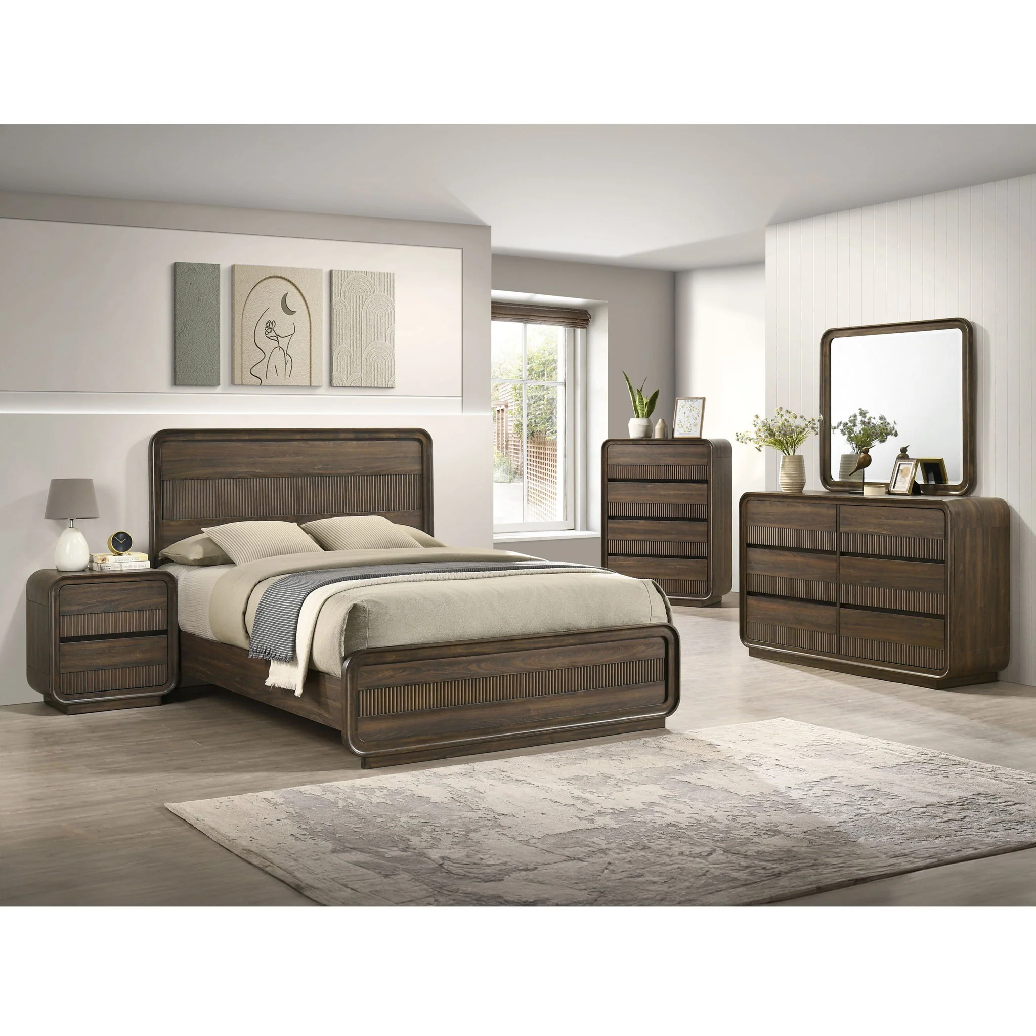 Flair Rounded Edges 1 Piece Dresser, 6 Drawer Storage Bedroom Furniture - Brown - Image 2