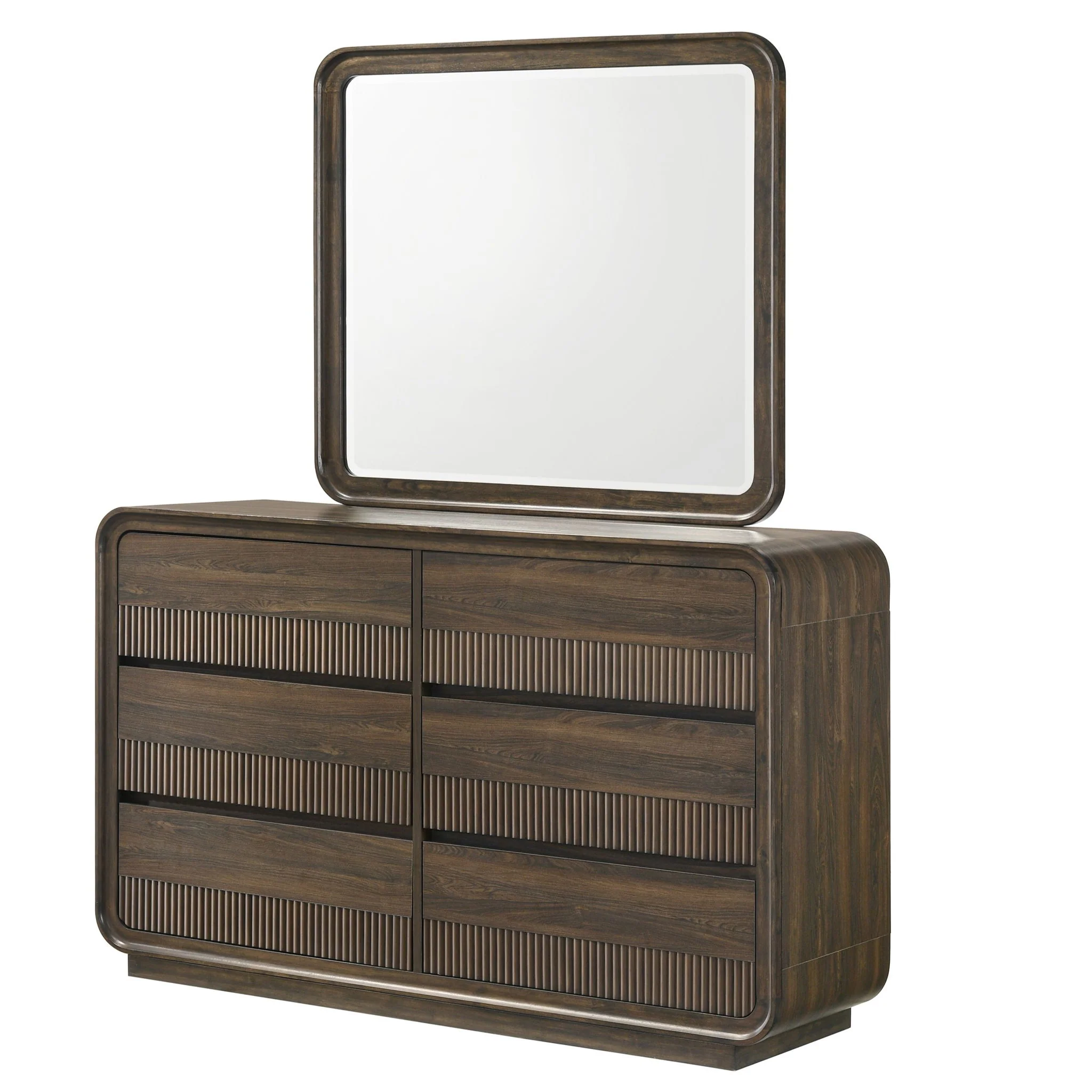 Flair Rounded Edges 1 Piece Dresser, 6 Drawer Storage Bedroom Furniture - Brown - Image 3