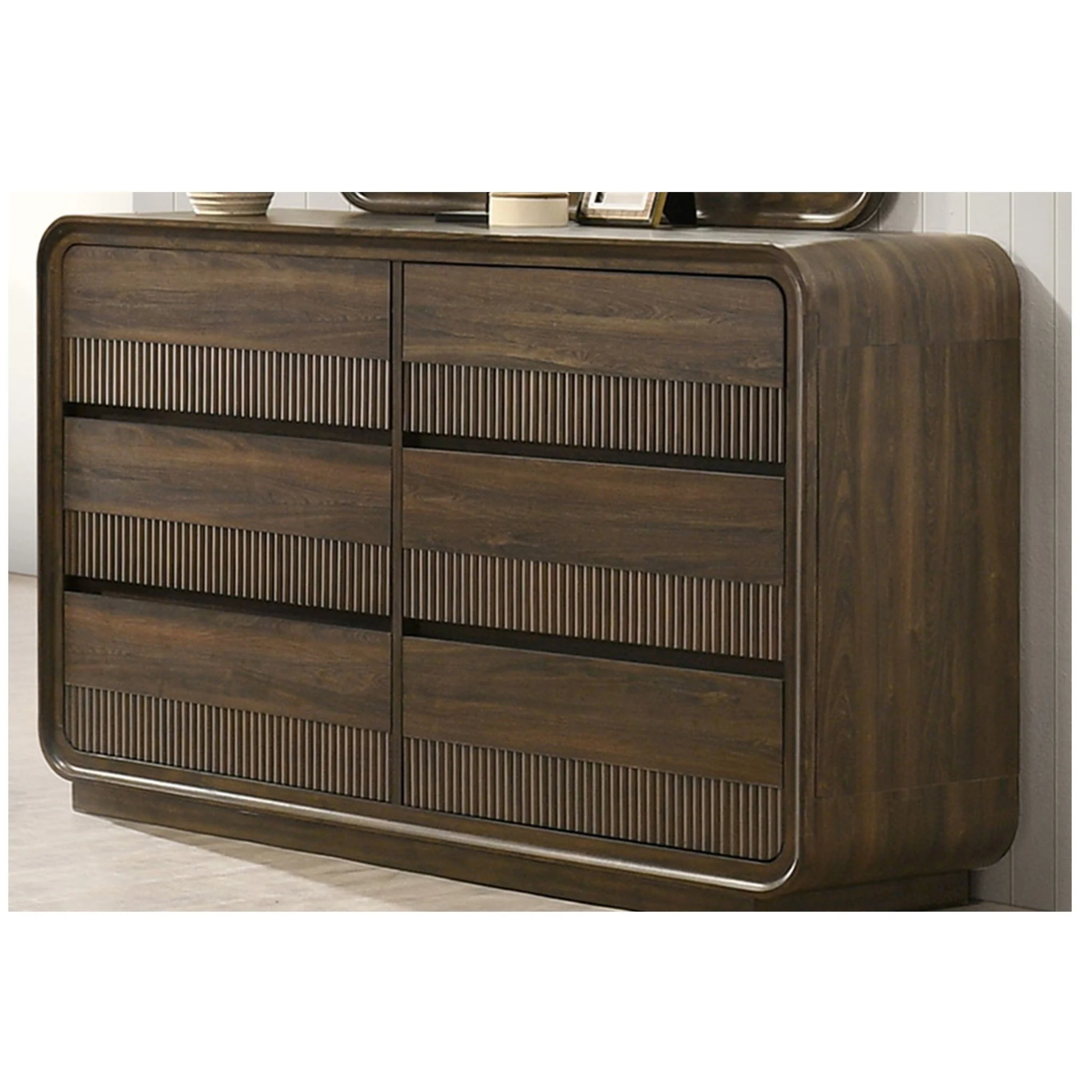 Flair Rounded Edges 1 Piece Dresser, 6 Drawer Storage Bedroom Furniture - Brown - Image 5