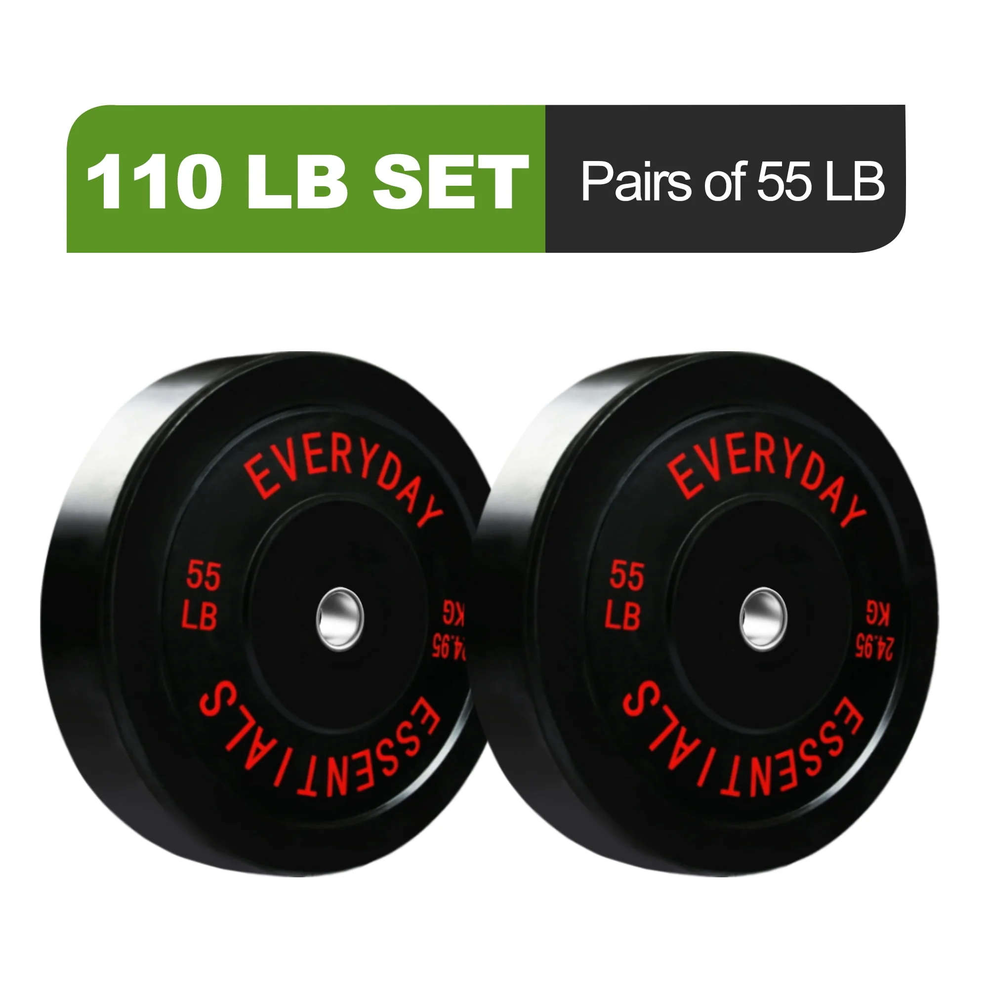 Black Olympic Steel-Hub Rubber Bumper Plates - 45lb & 55lb Pairs - Image 3