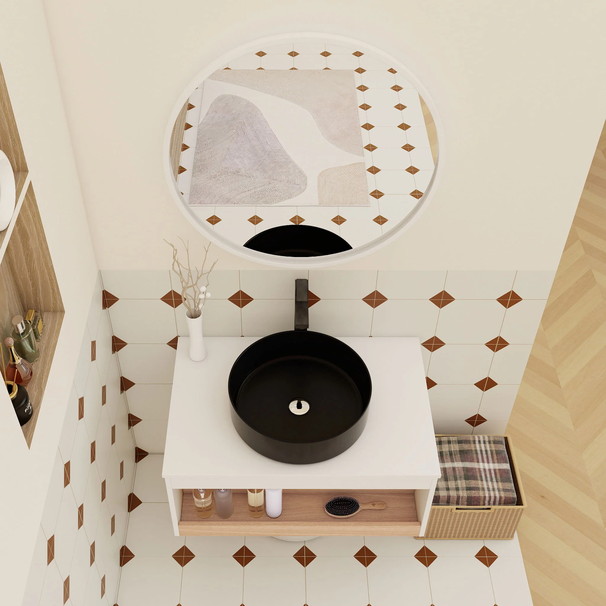 Floating Bathroom Vanity With Glossy Round Vessel Sink - Image 13