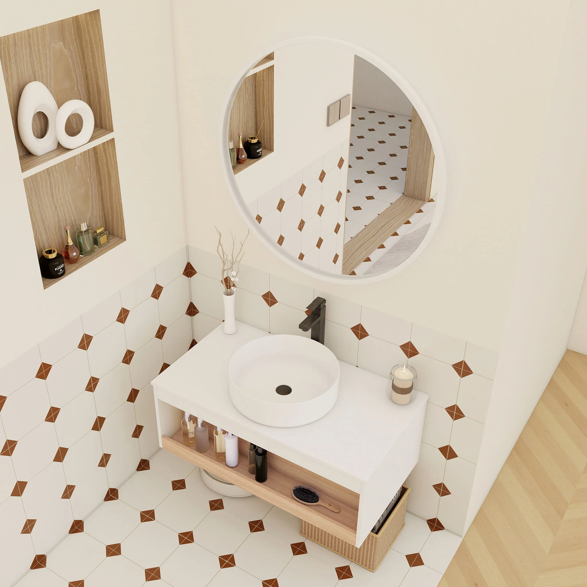 Floating Bathroom Vanity With Glossy Round Vessel Sink - Image 14