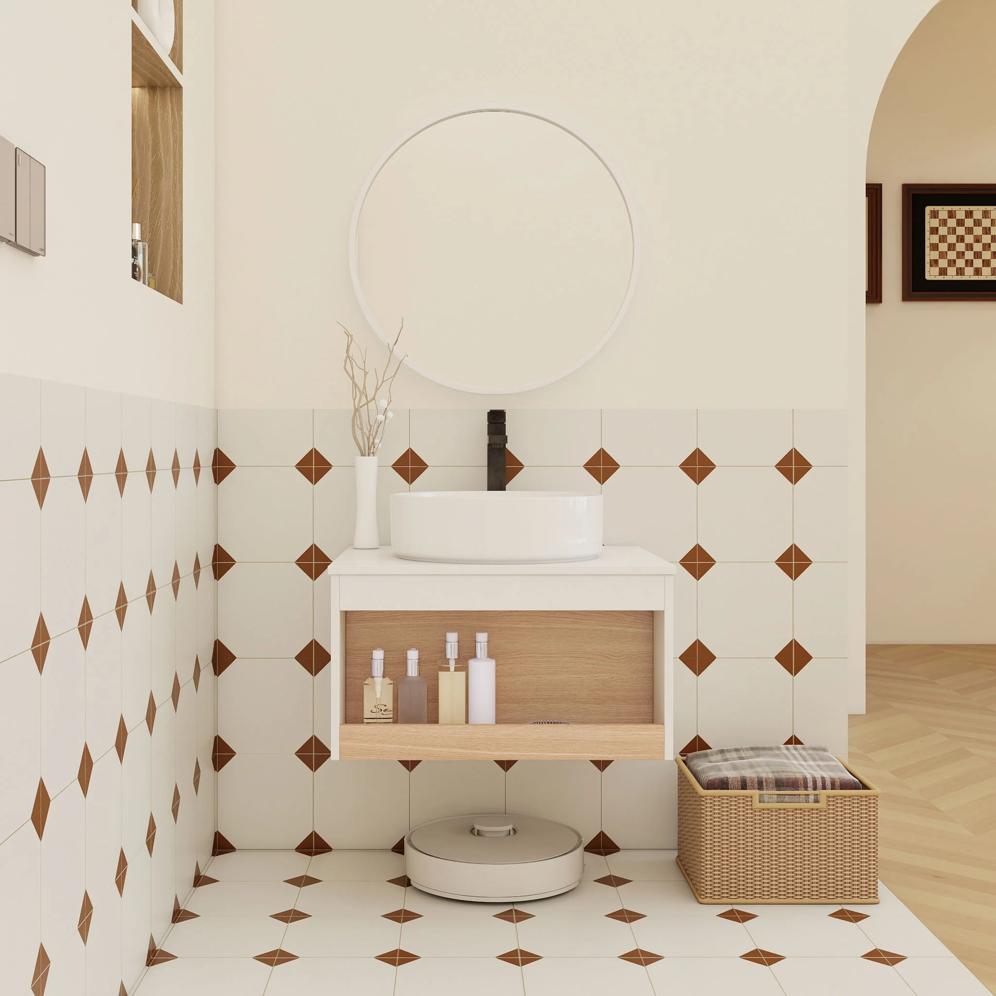 Floating Bathroom Vanity With Glossy Round Vessel Sink - Image 23
