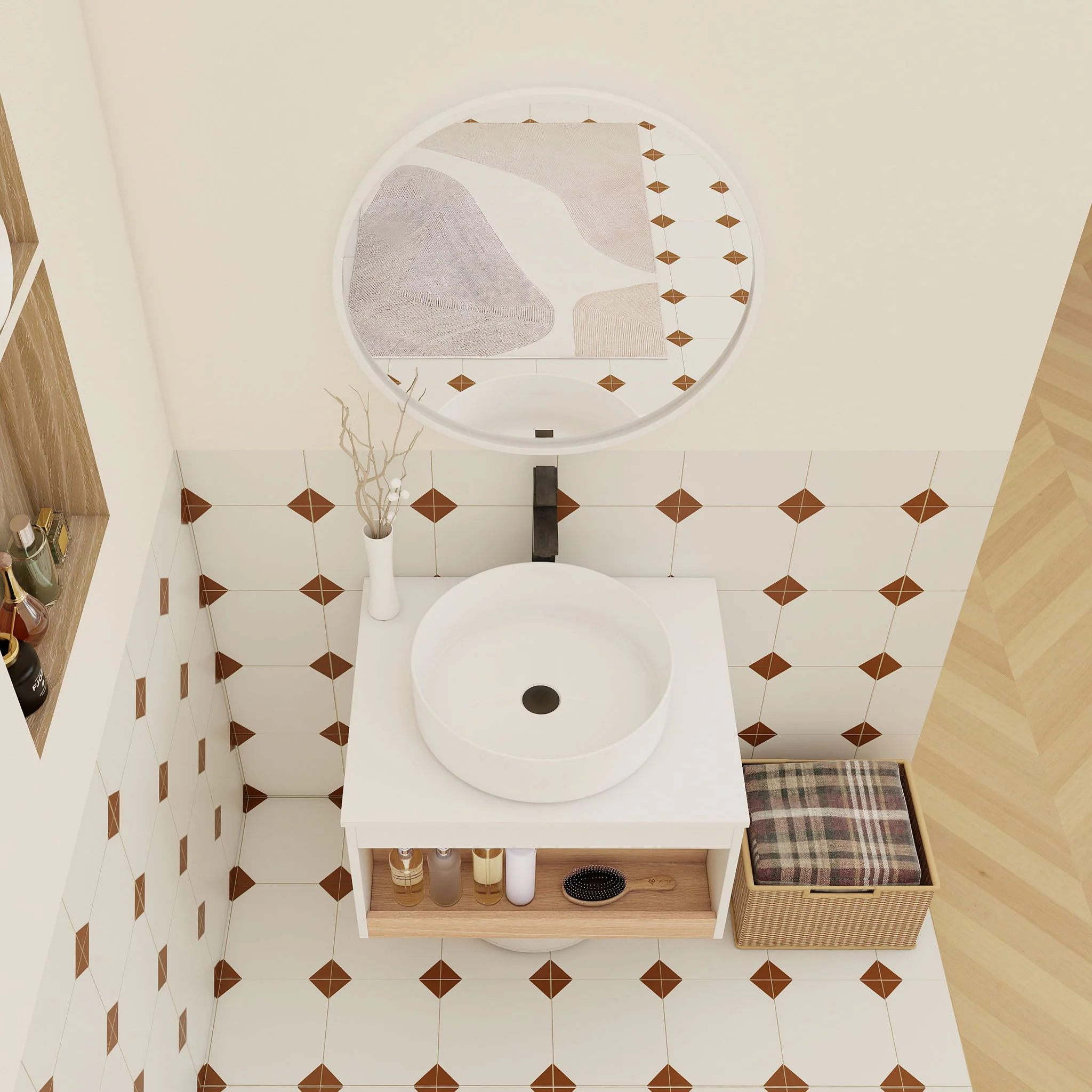 Floating Bathroom Vanity With Glossy Round Vessel Sink - Image 34