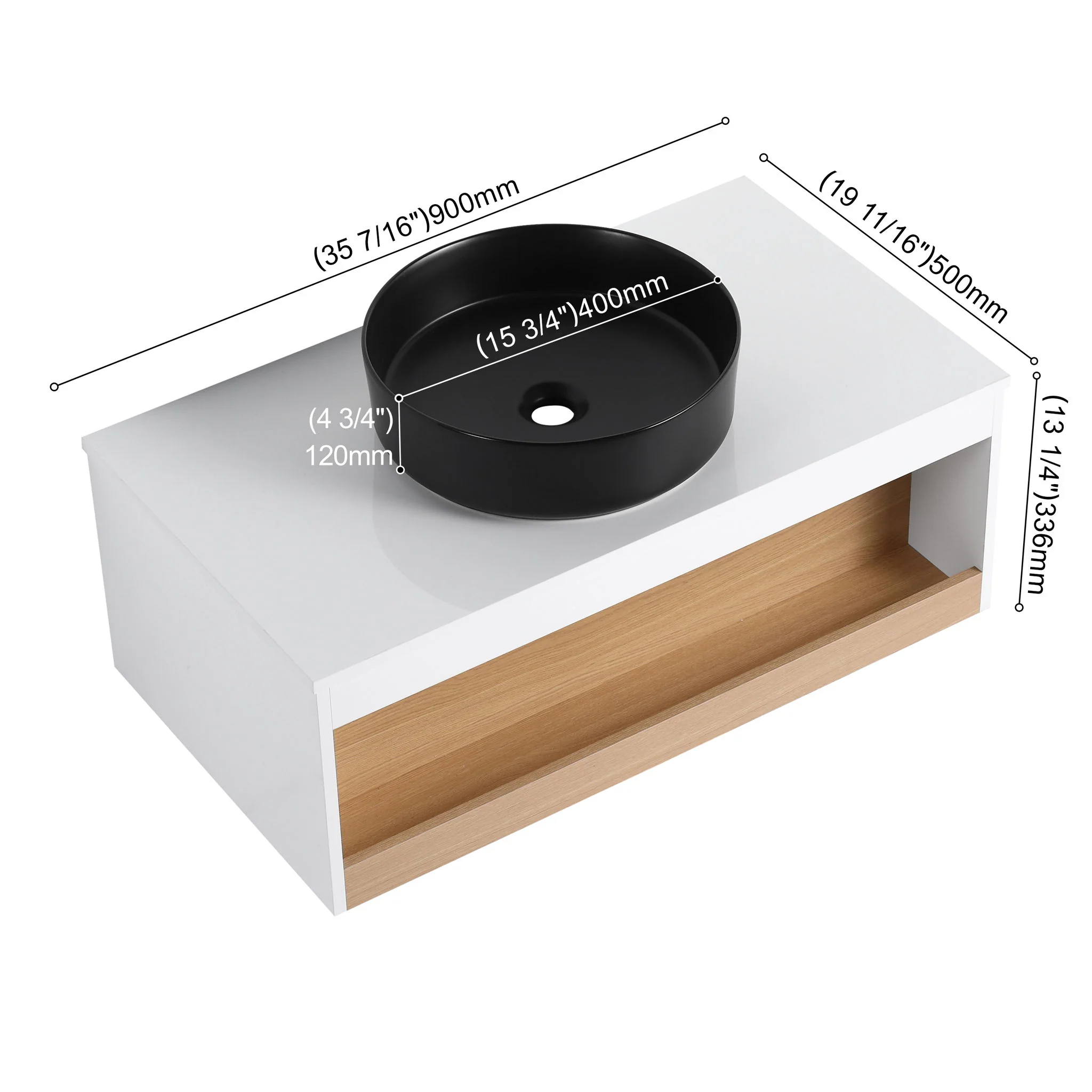 Floating Bathroom Vanity With Glossy Round Vessel Sink - Image 51