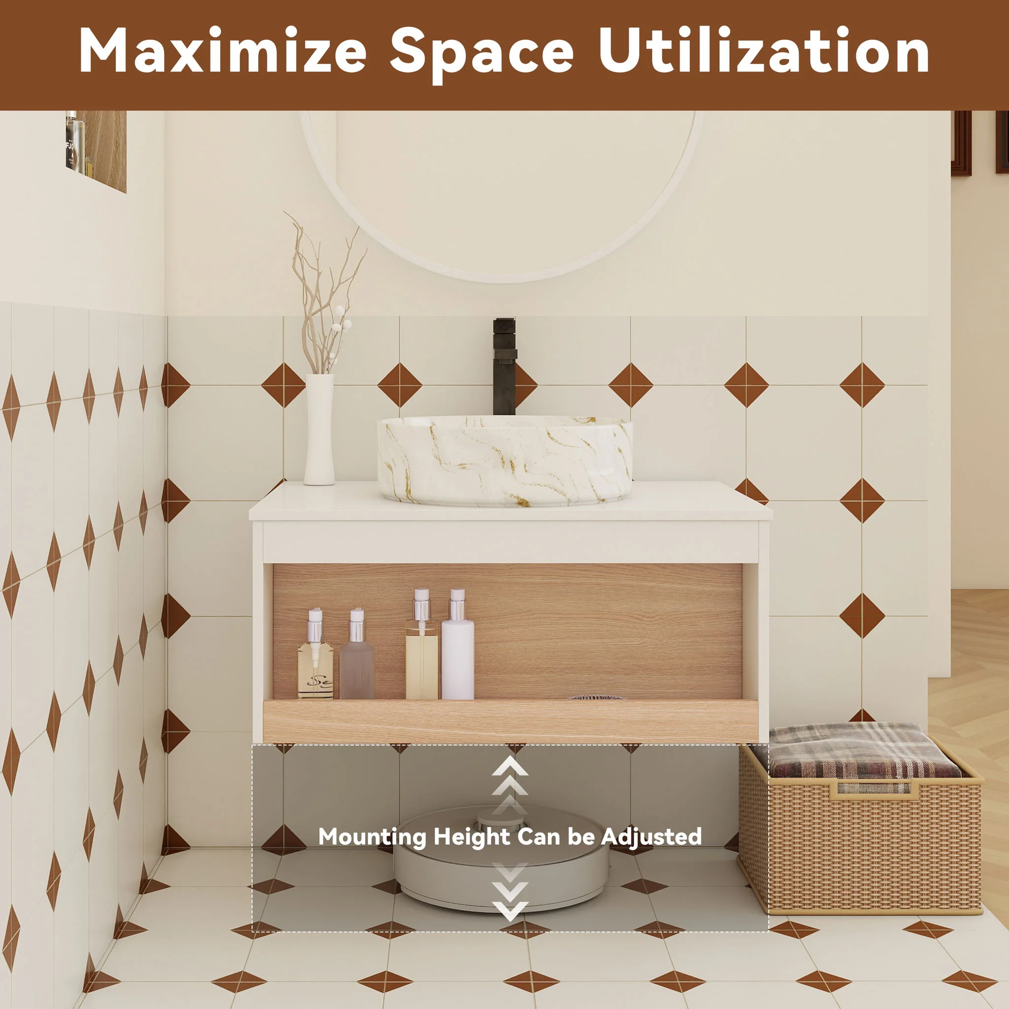 Floating Bathroom Vanity With Vessel Sink - Image 40