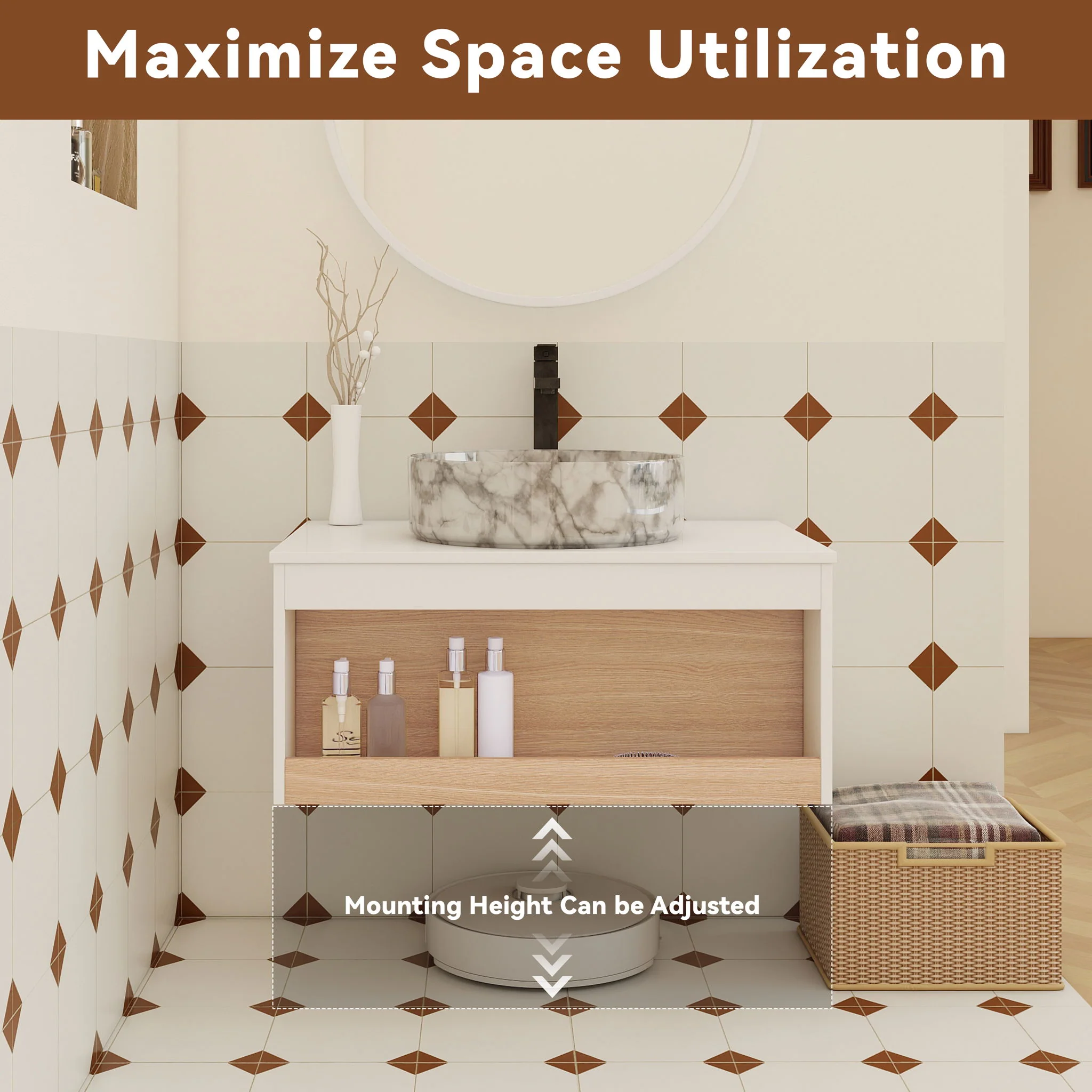 Floating Bathroom Vanity With Vessel Sink - Image 53