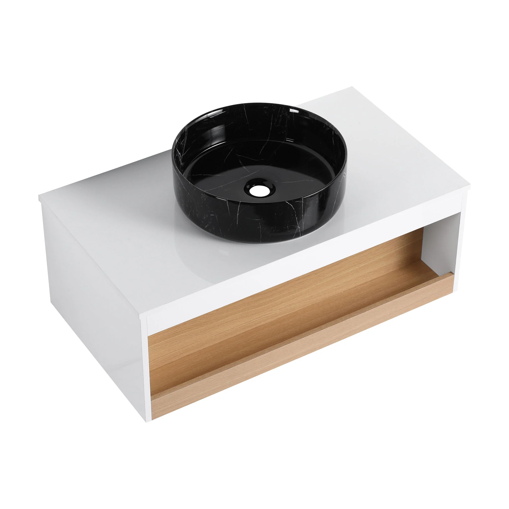 Floating Bathroom Vanity With Vessel Sink With Open Shelf Storage - Image 3