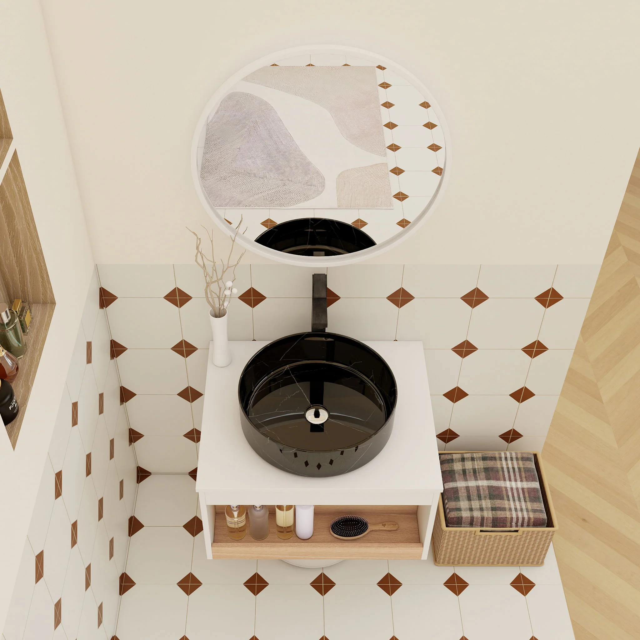 Floating Bathroom Vanity With Vessel Sink With Open Shelf Storage - Image 5