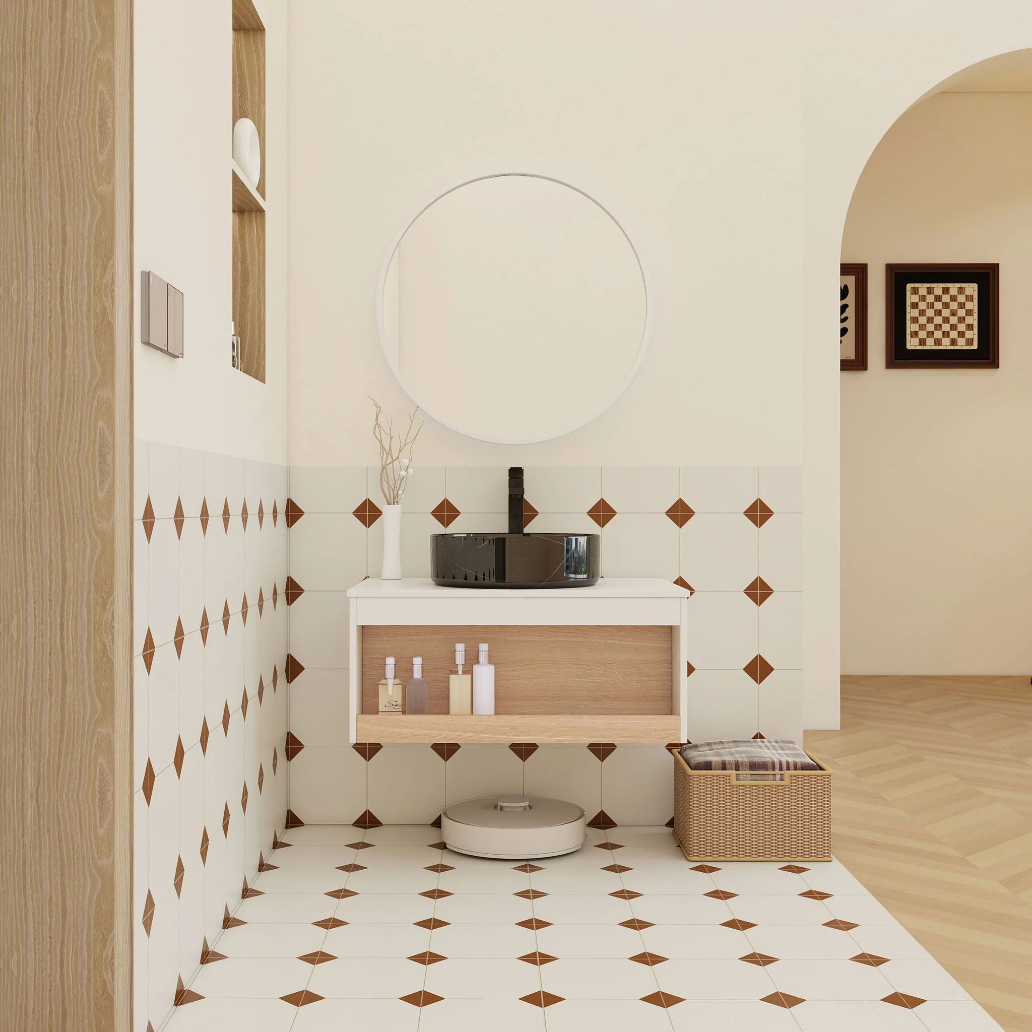 Floating Bathroom Vanity With Vessel Sink With Open Shelf Storage - Image 7
