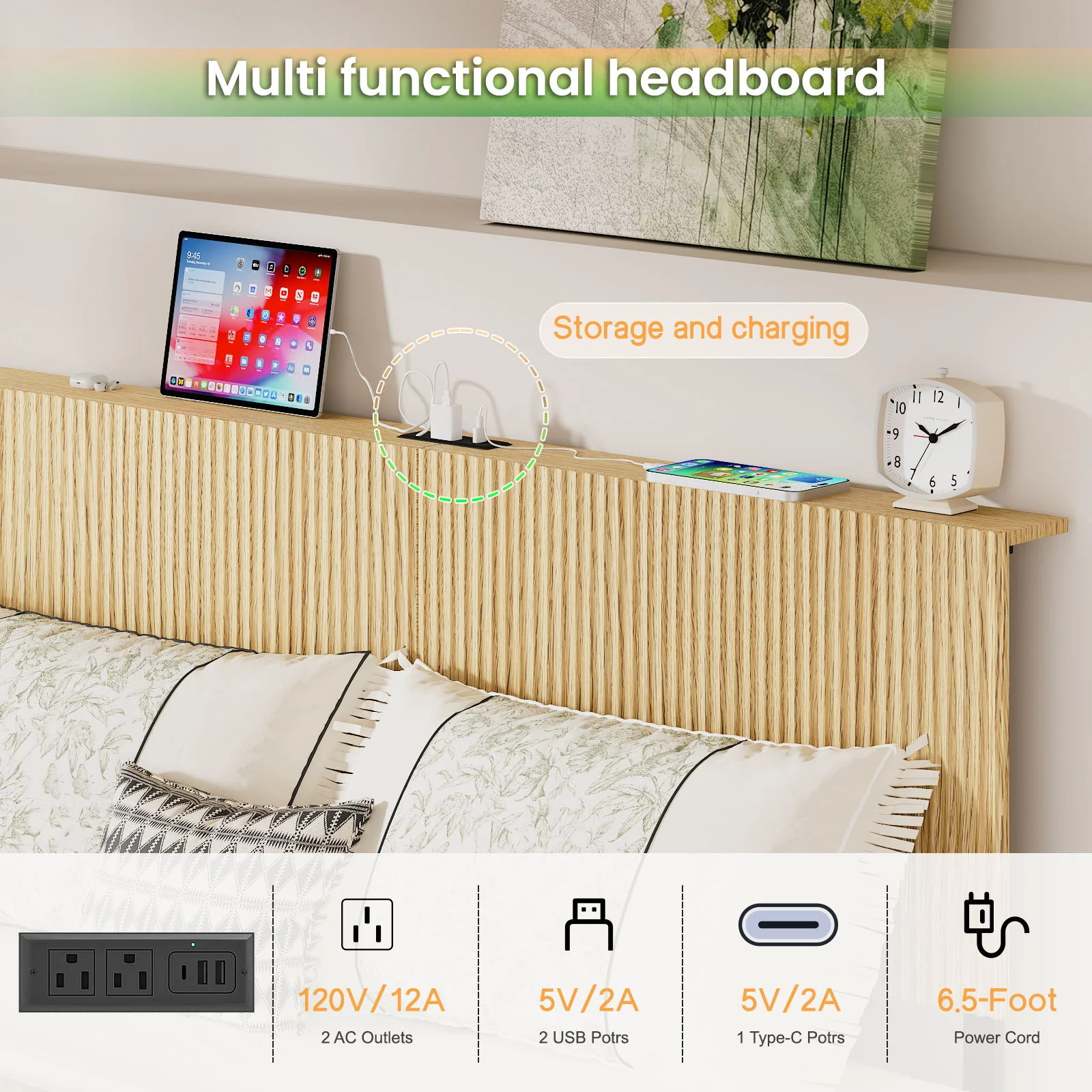 Floating Bedstead With Charging Station And LED Lights - Image 23