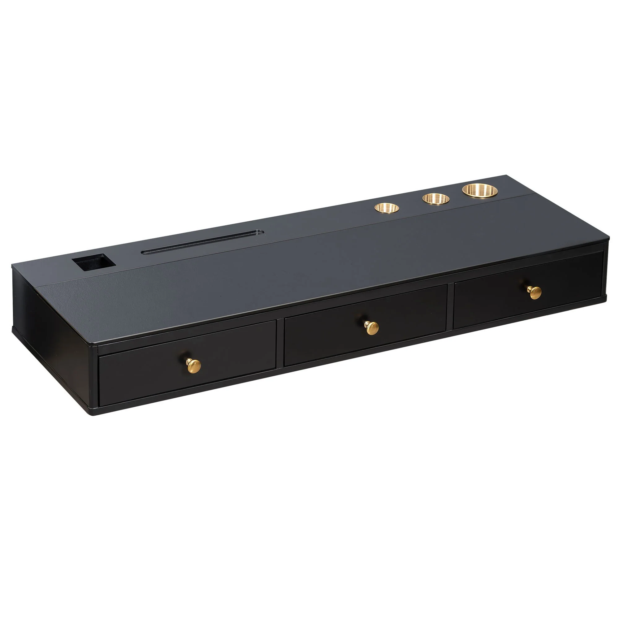 Floating Shelf With Drawer, Multi-Purpose Wall-Mounted Vanity Table, Mounted Desk, Floating Table For Bedroom, Bathroom, Hairdressers - Black / Golden - Image 4