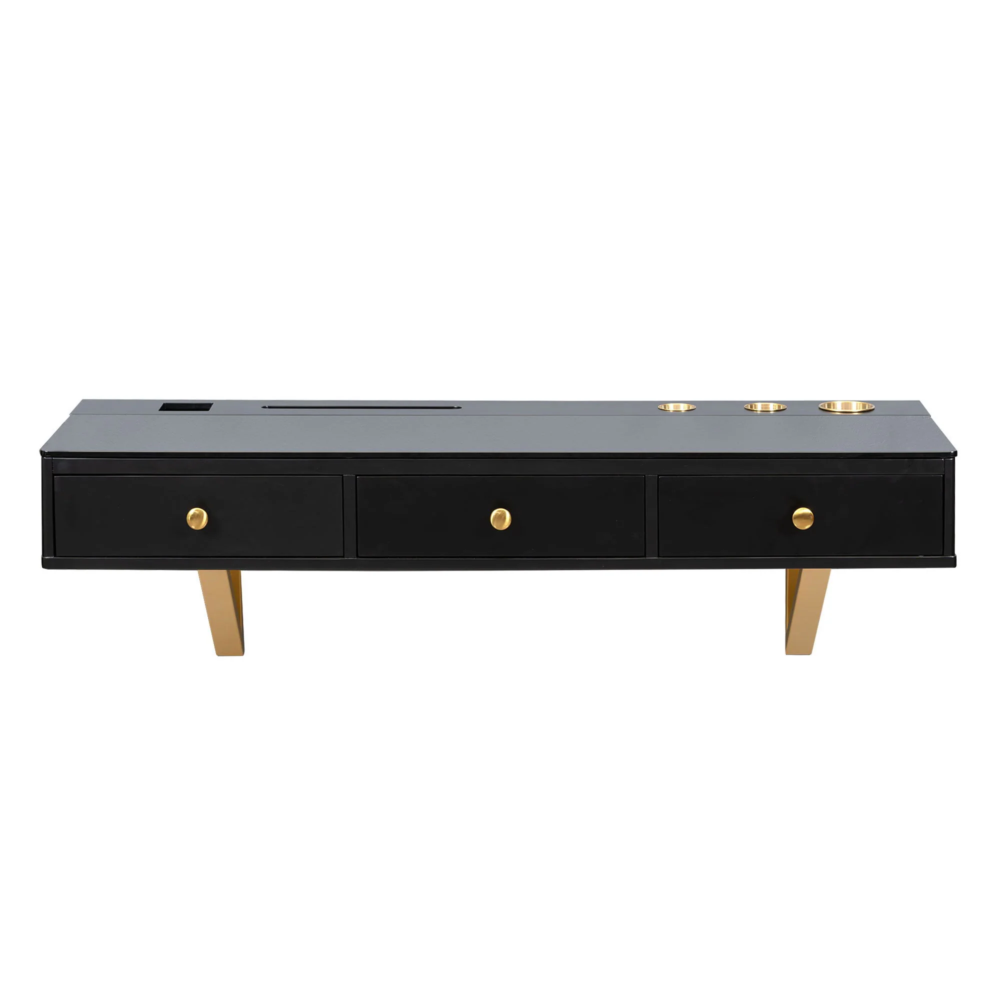 Floating Shelf With Drawer, Multi-Purpose Wall-Mounted Vanity Table, Mounted Desk, Floating Table For Bedroom, Bathroom, Hairdressers - Black / Golden - Image 5