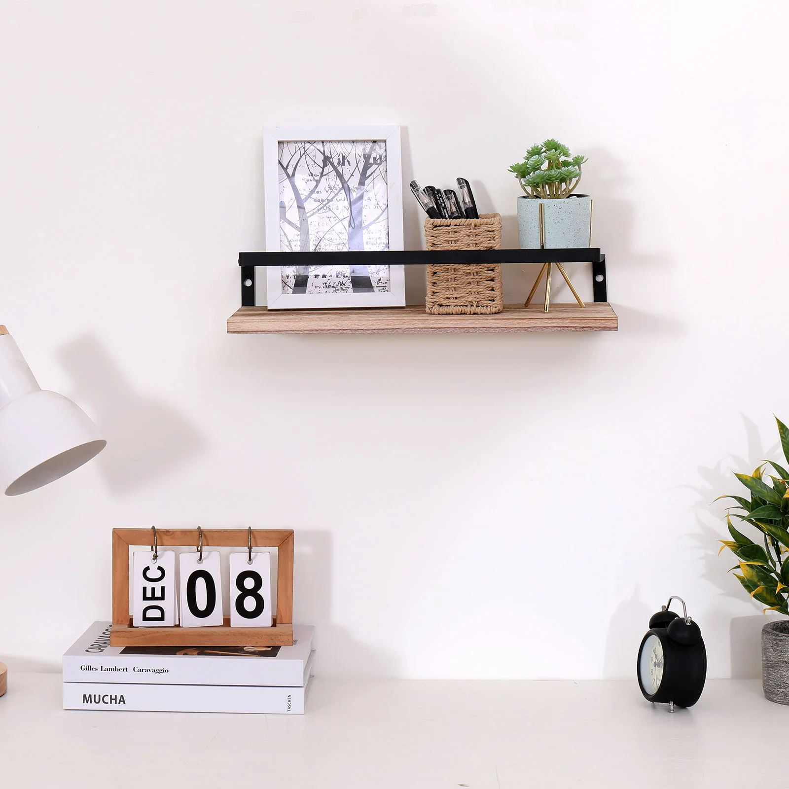 Floating Shelves, Long Wall Shelves (Set of 2) Wall Mounted Shelves With Brackets For Bedroom - Natural Wood - Image 2