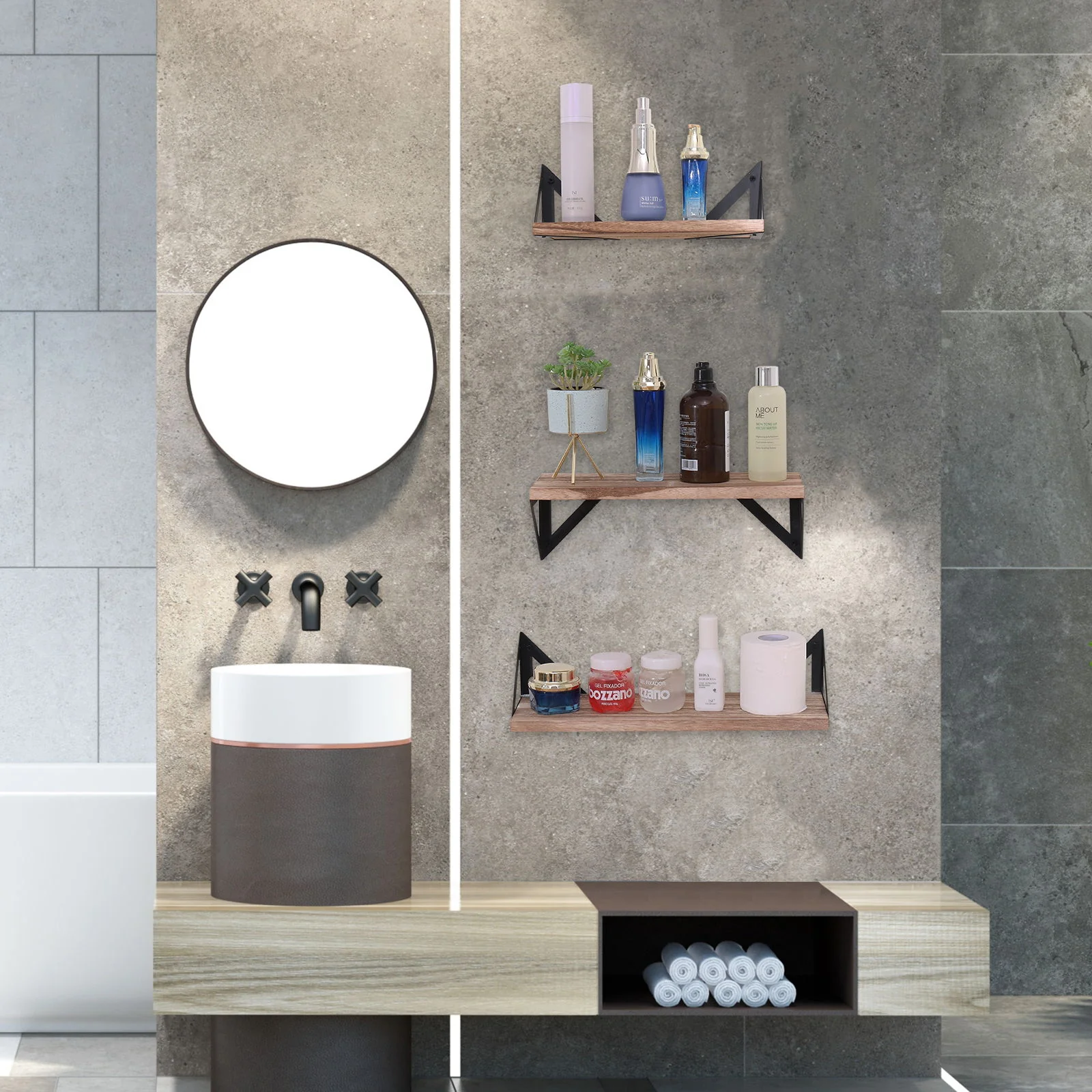 Floating Shelves, Long Wall Shelves (Set of 3), Wall Mounted Shelves With Brackets For Bedroom - Natural Wood - Image 3