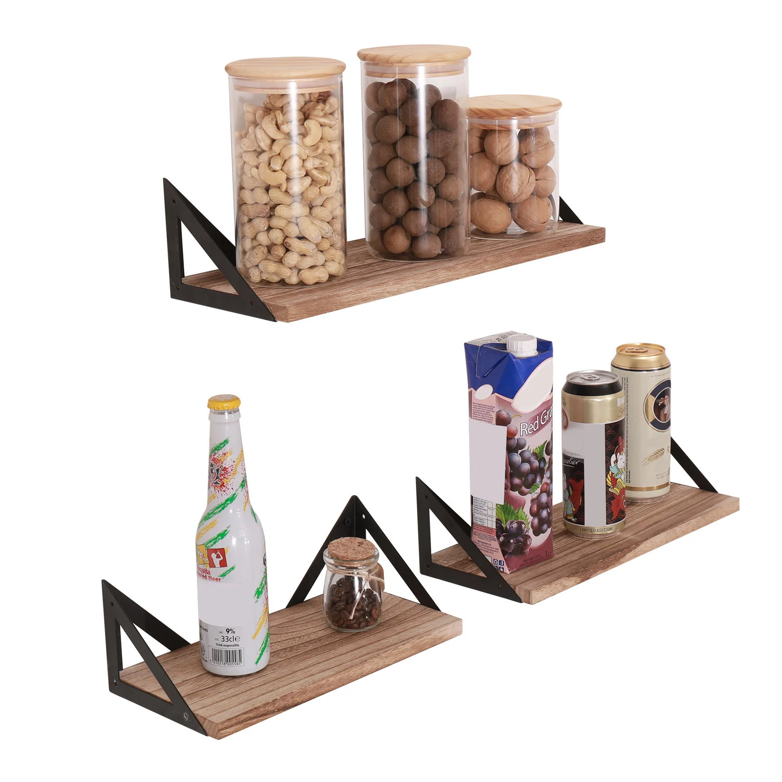 Floating Shelves, Long Wall Shelves (Set of 3), Wall Mounted Shelves With Brackets For Bedroom - Natural Wood - Image 4
