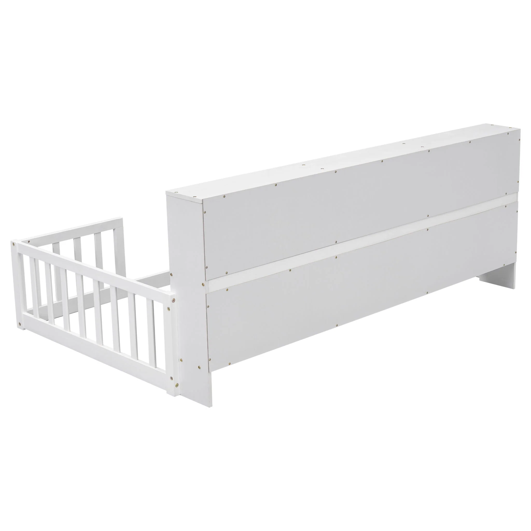 Floor Bed With Bedside Bookcase, Shelves, Guardrails - Image 16