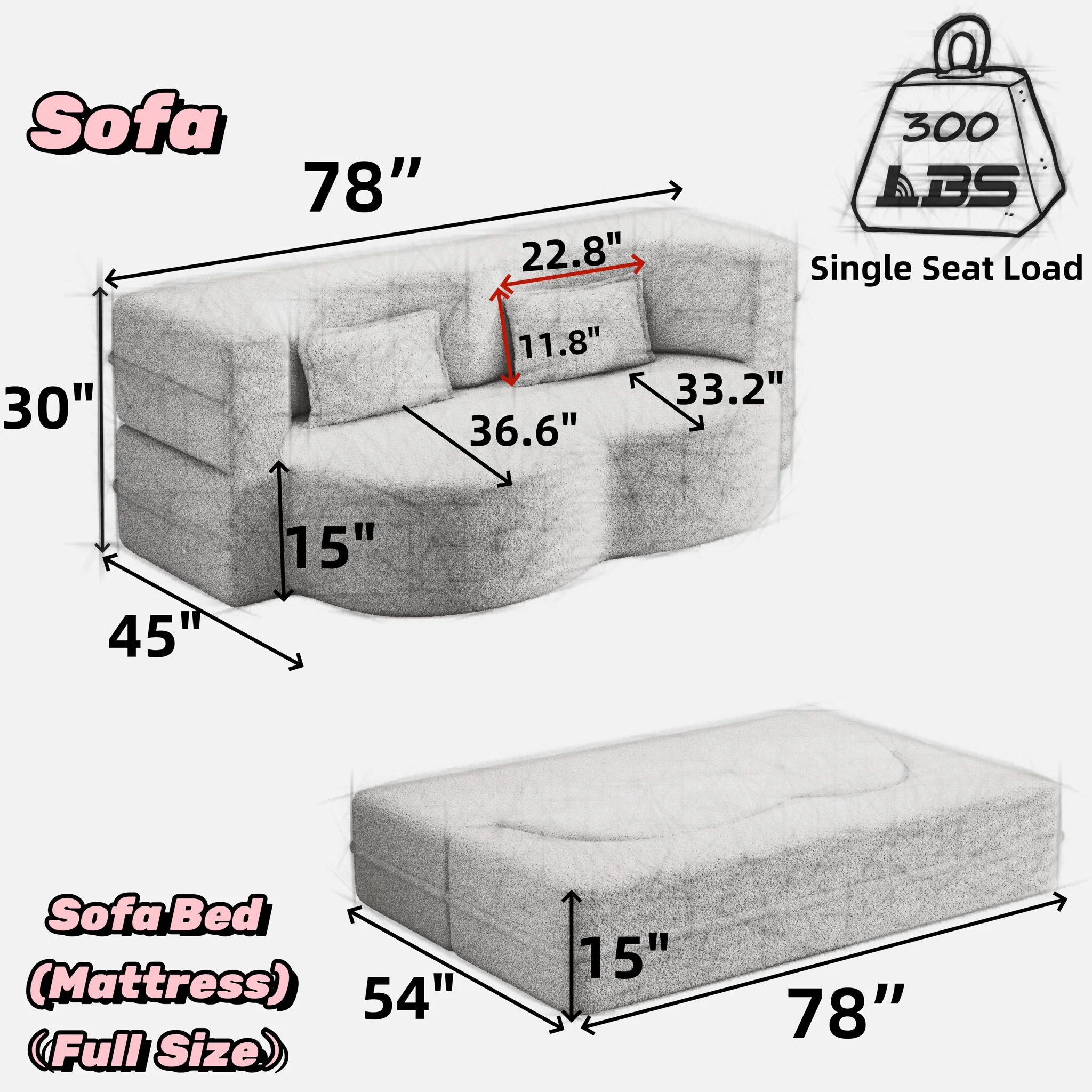 Floor Convertible Sleeper Sofa Bed With 2 Pillows - Image 31