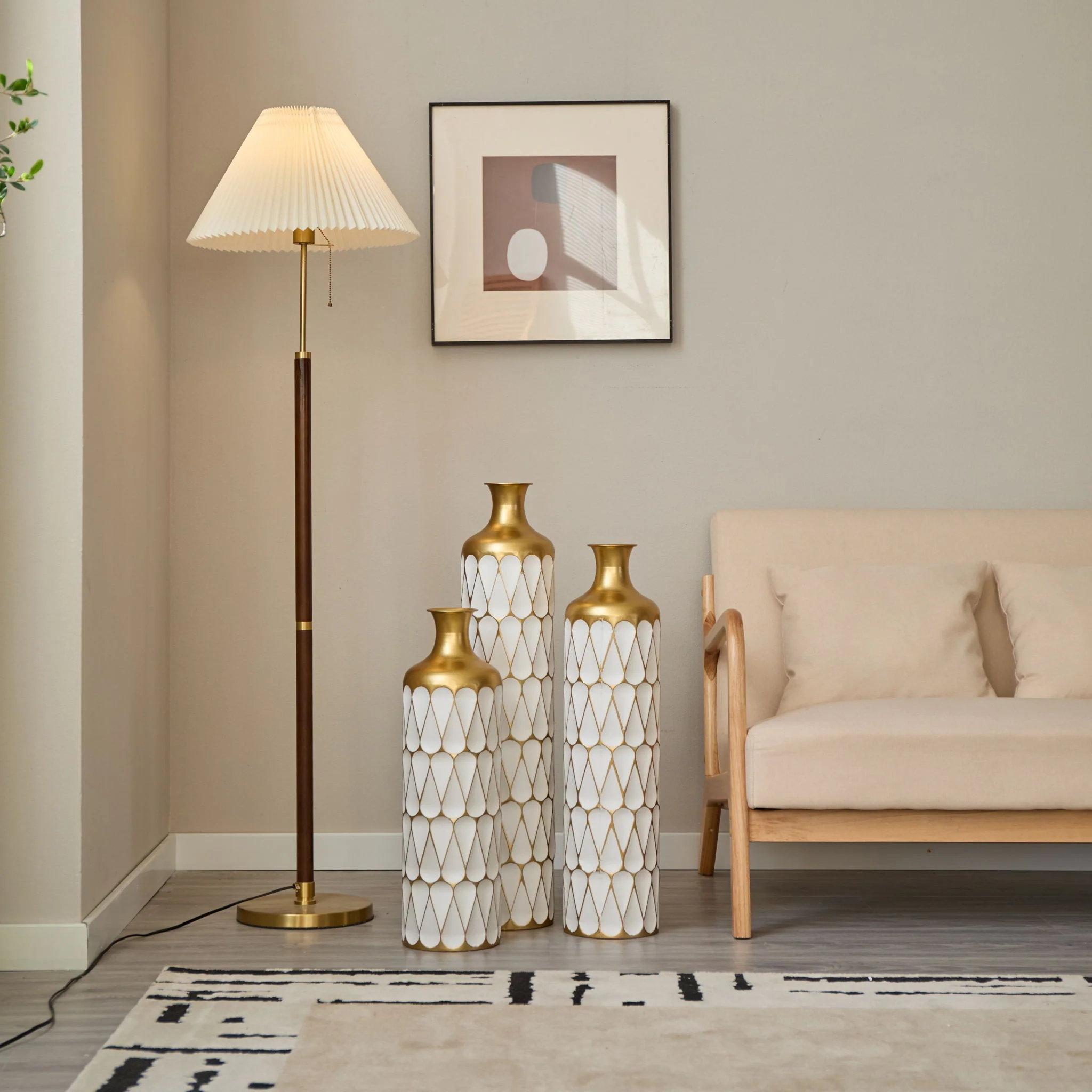 Floor Metal Vase Modern Style Decoration Home Droplet Shaped Metal Vase 3 Piece Set Gorgeous Home Decoration Large Glazed Metal Vase - Gold / White - Image 8
