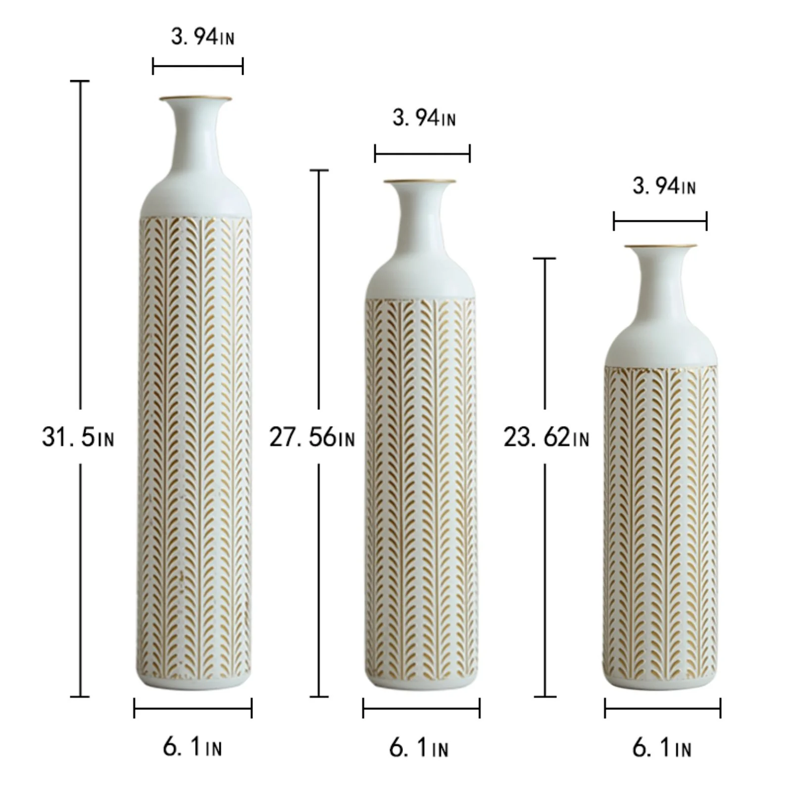 Floor Metal Vase Modern Style Decoration Home Metal Vase 3 Piece Set Gorgeous Home Decoration Large Glazed Metal Vase - Gold / White - Image 7