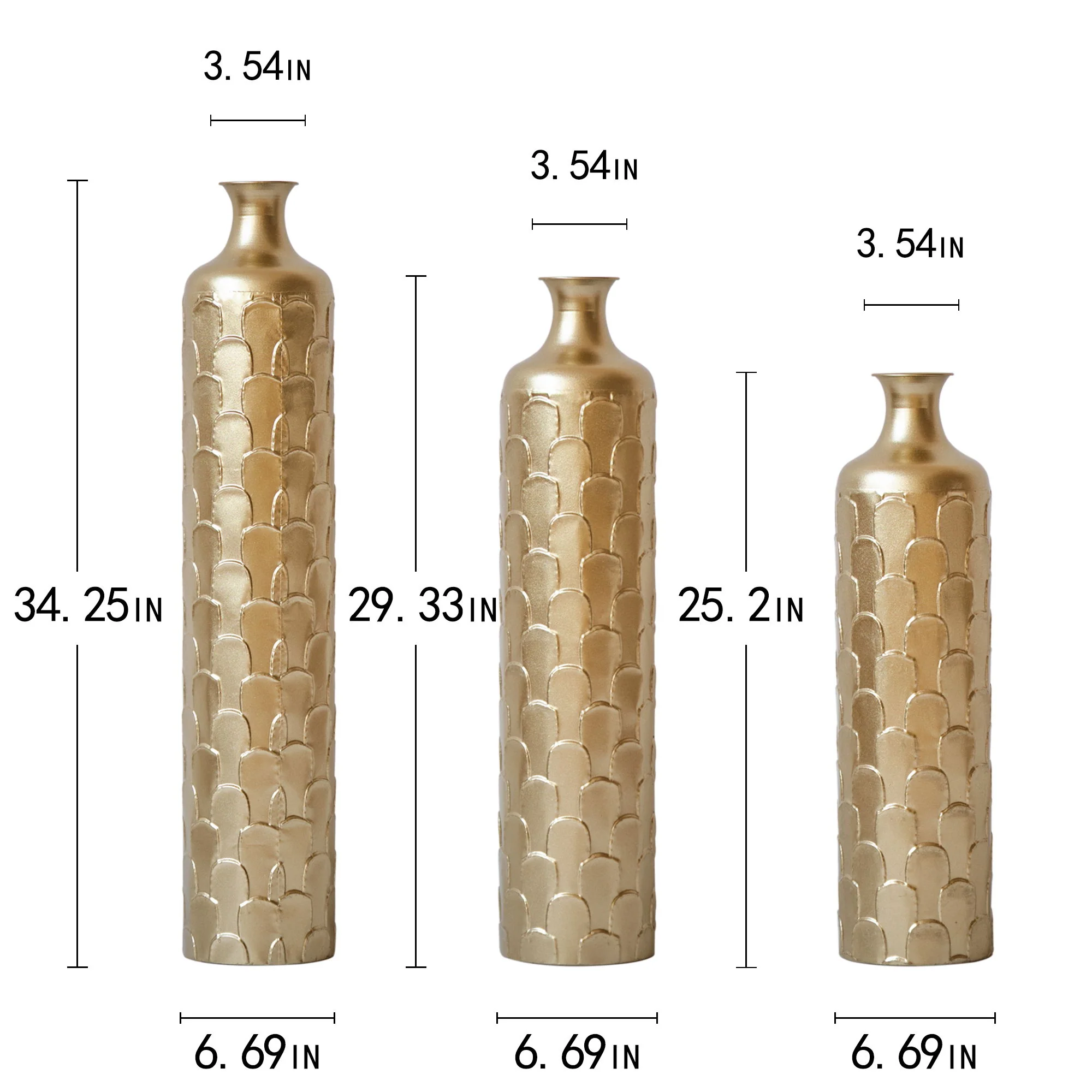 Floor Metal Vases Decorated White Metal Vases (Set of 3) Gorgeous Home Decoration Large Glazed Metal Vases - Golden - Image 2
