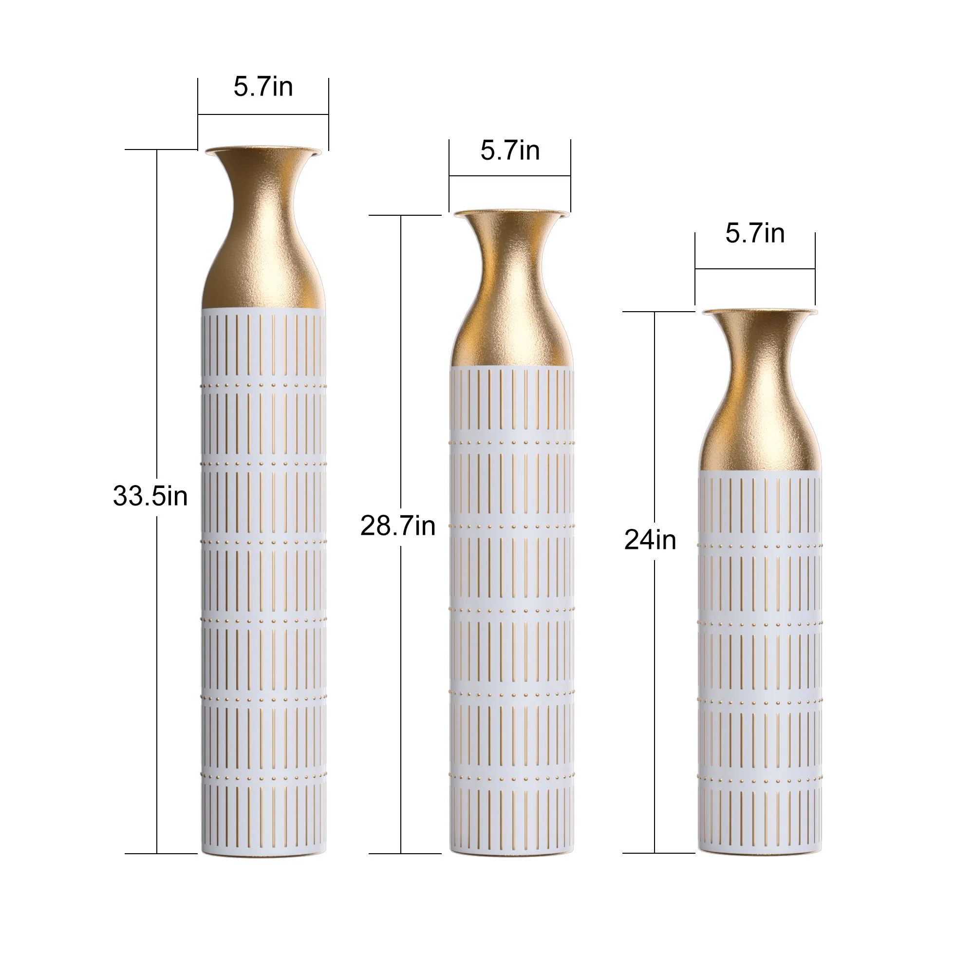 Floor Metal Vases Decorated White Metal Vases (Set of 3) Gorgeous Home Decoration Large Glazed Metal Vases - White - Image 5