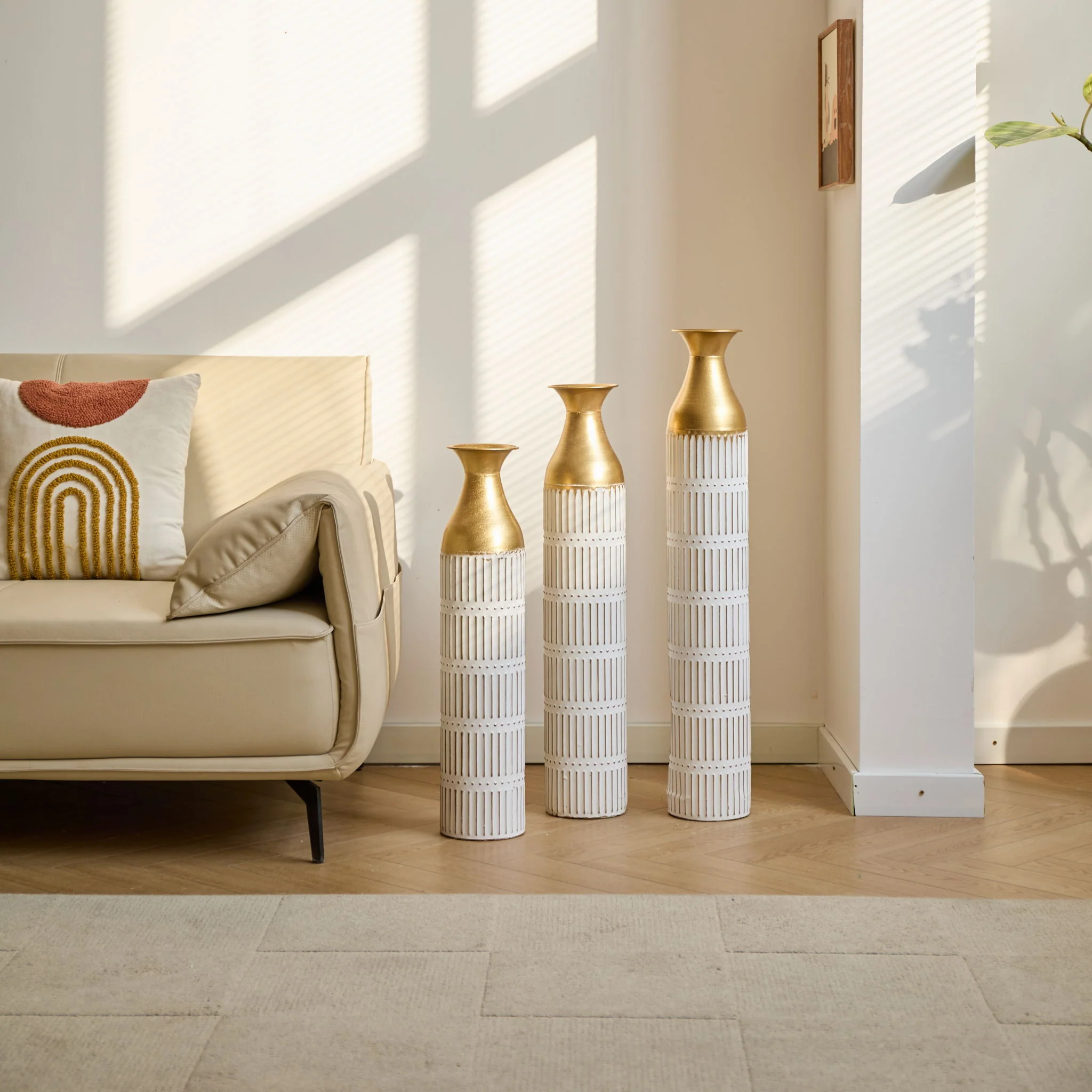 Floor Metal Vases Decorated White Metal Vases (Set of 3) Gorgeous Home Decoration Large Glazed Metal Vases - White - Image 6