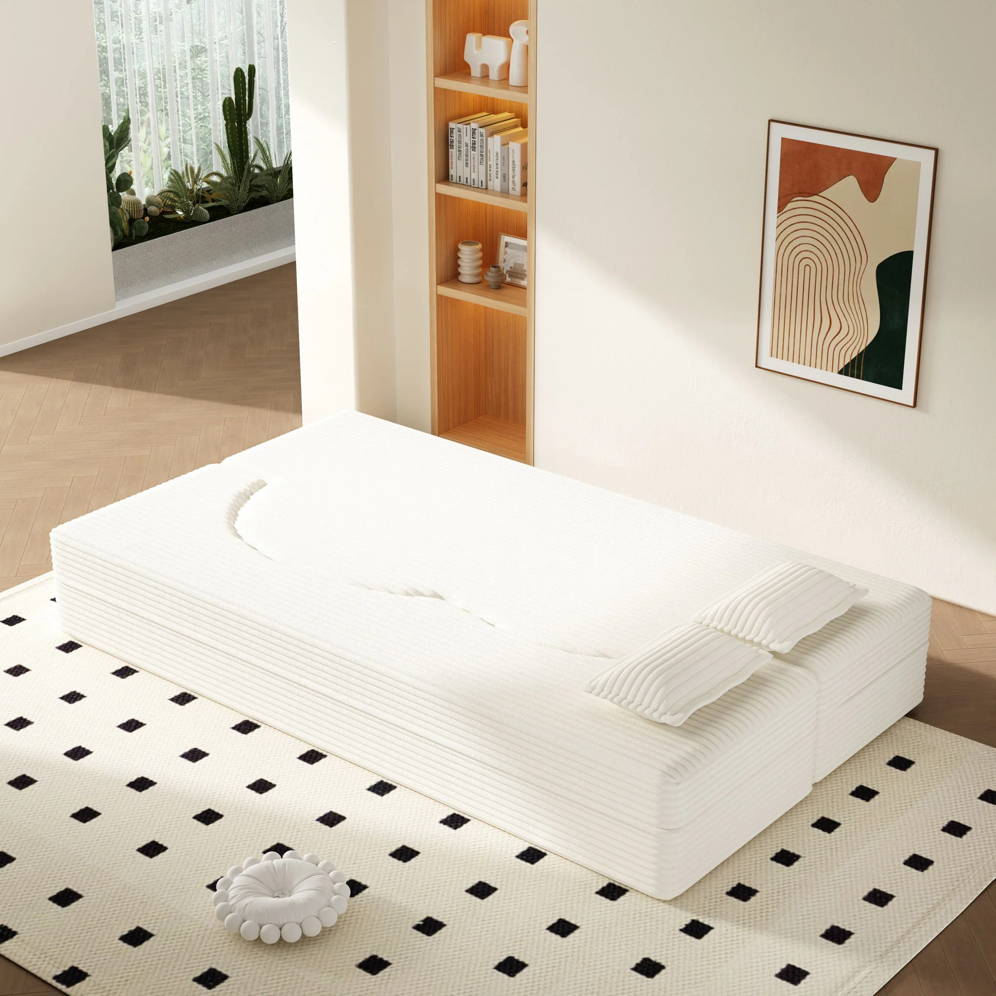 Floor Sofa With 2 Pillows, Convertible Twin Size Mattress For Living Room - Image 16
