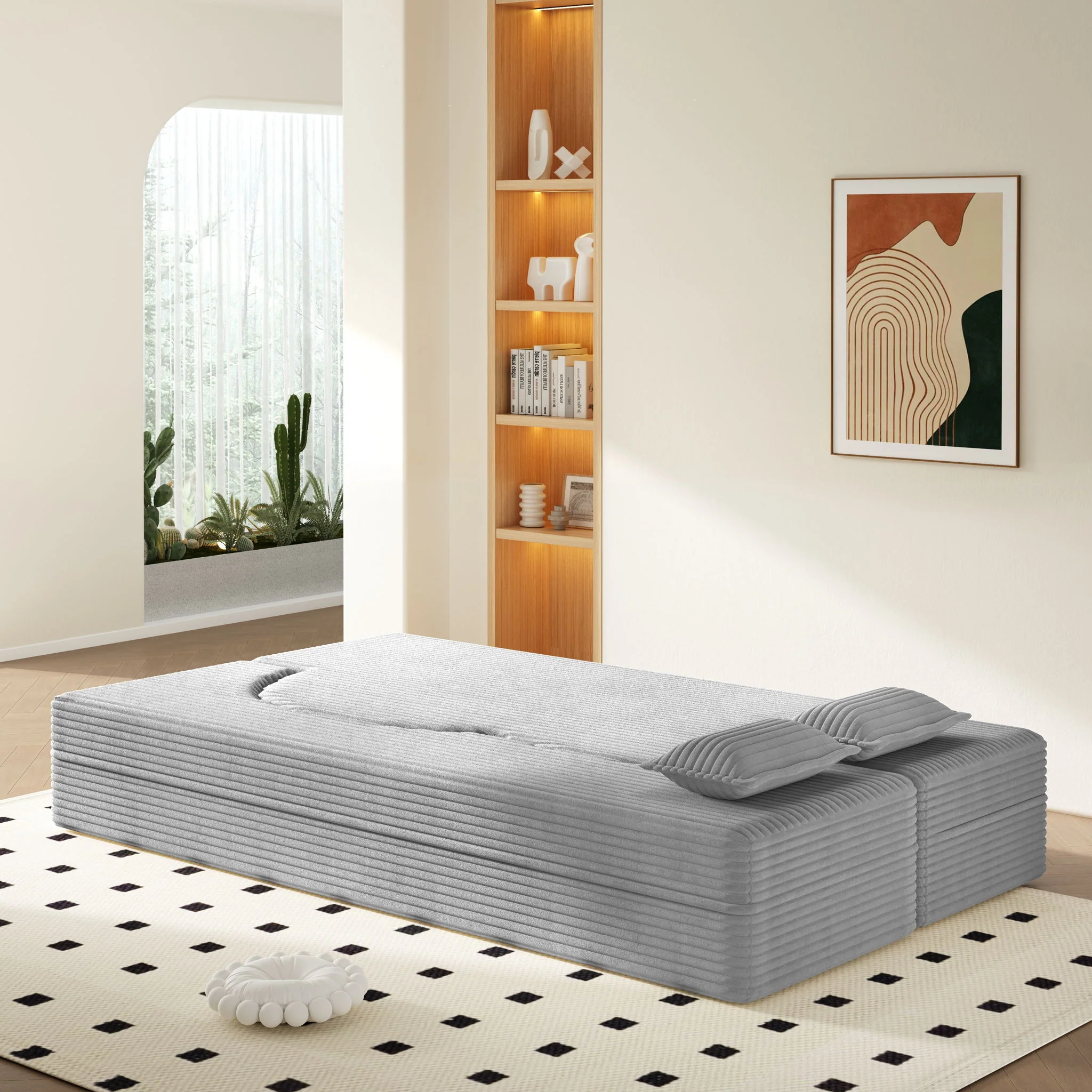 Floor Sofa With 2 Pillows, Convertible Twin Size Mattress For Living Room - Image 8