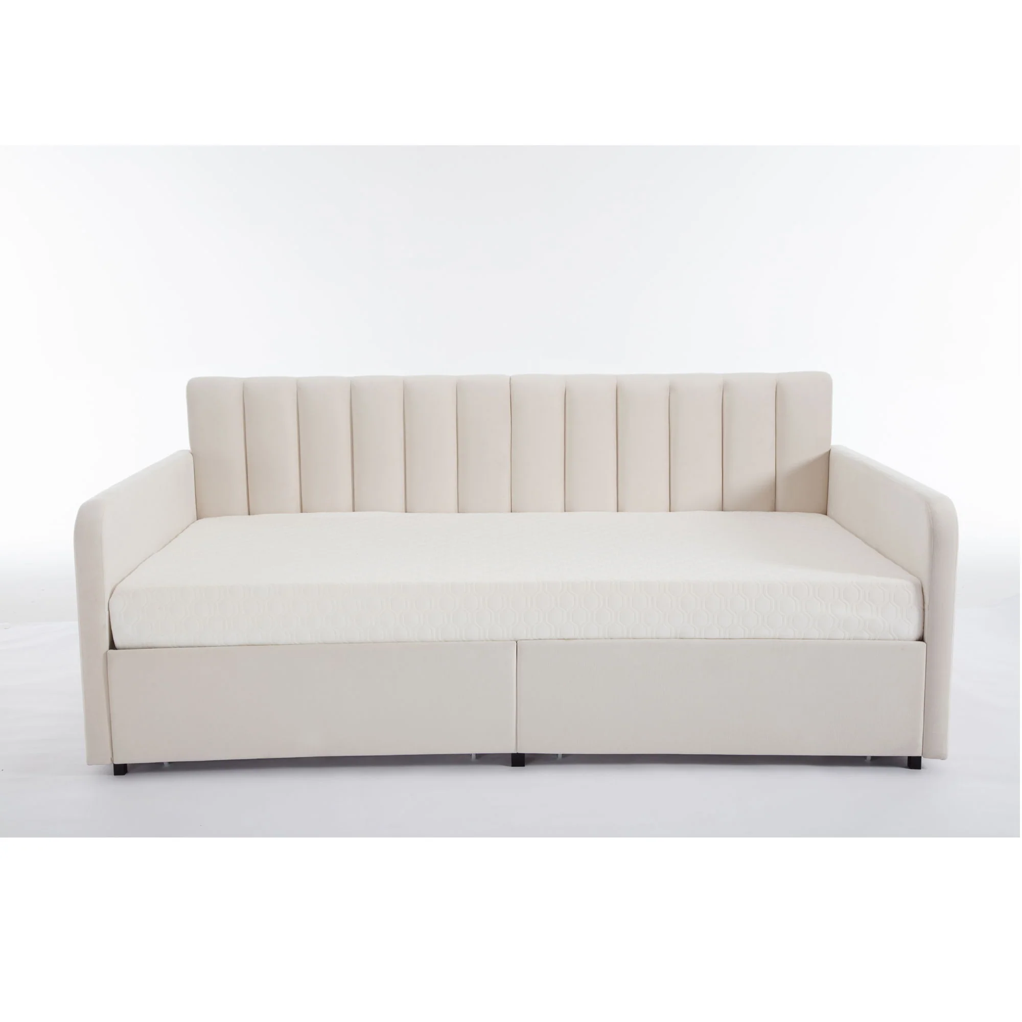 Flora - Upholstered Daybed With 2 Drawers Ribbed Tufted Backrest in Lavish Modern Design - Image 7